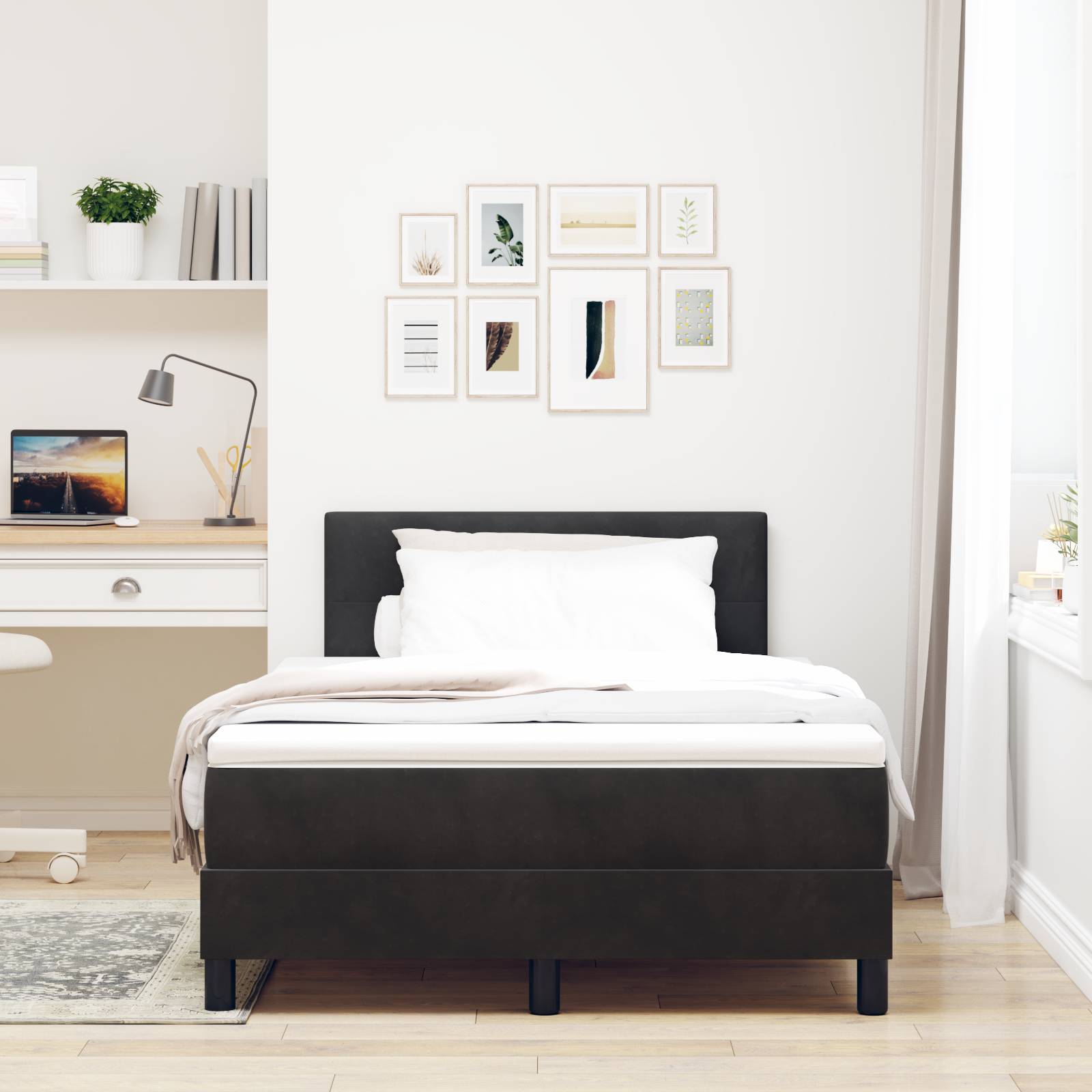 vidaXL Boxspringbett mit Matratze Schwarz Samt