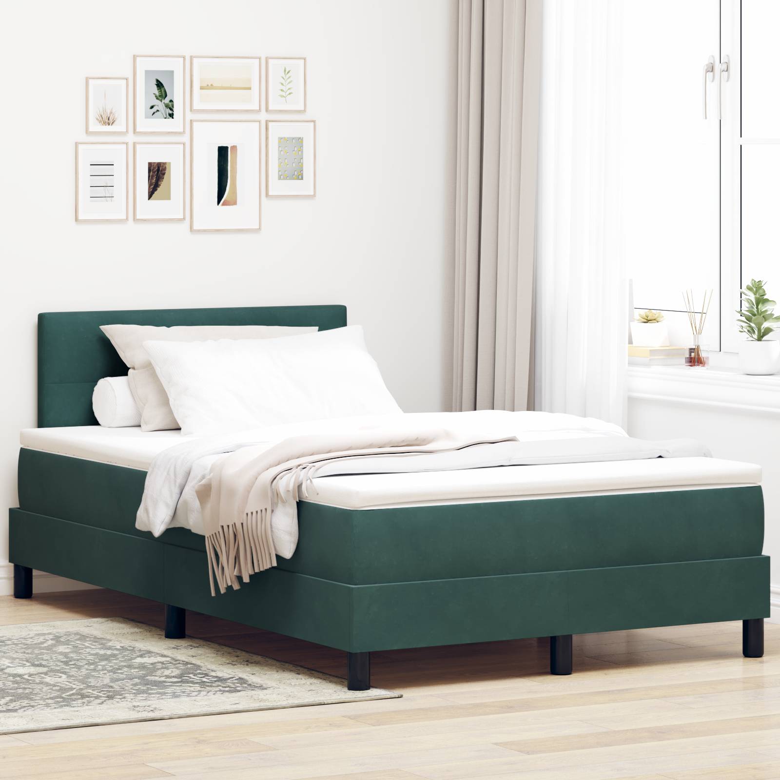 vidaXL Boxspringbett mit Matratze Dunkelgrün 120x200 cm Samt