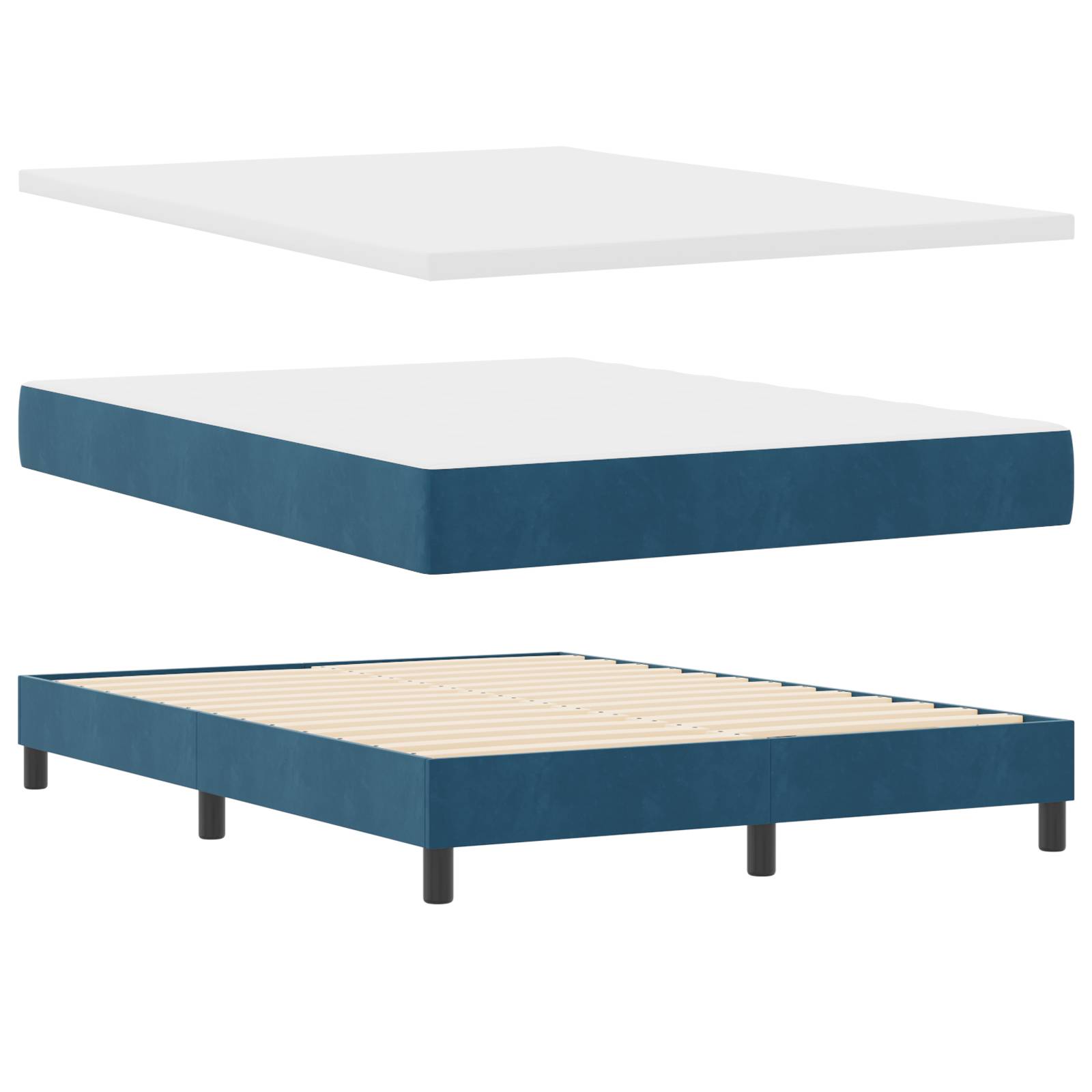 vidaXL Boxspringbett mit Matratze Dunkelblau 160x200 cm Samt
