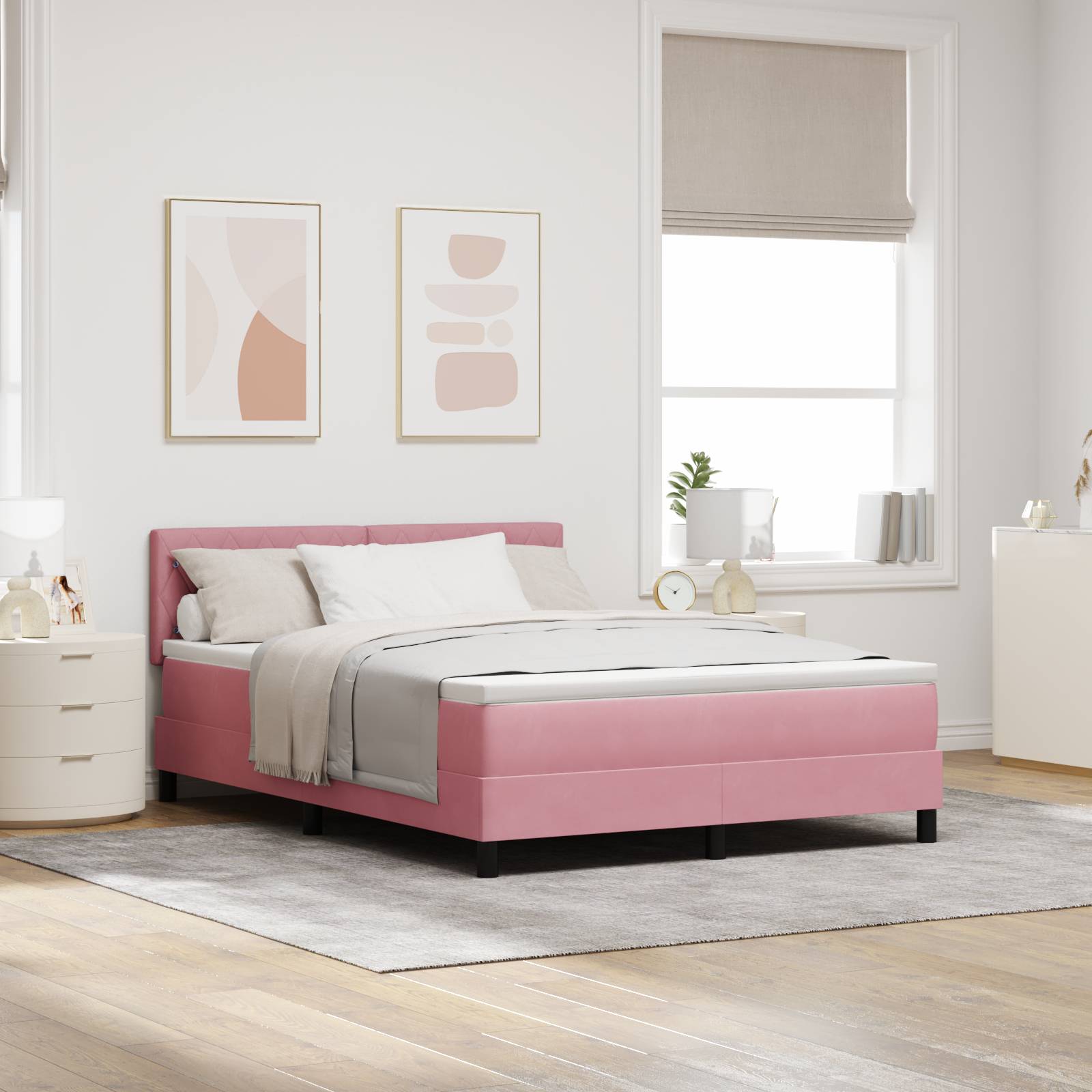 vidaXL LED Boxspringbett mit Matratze Rosa 140x190 cm Samt