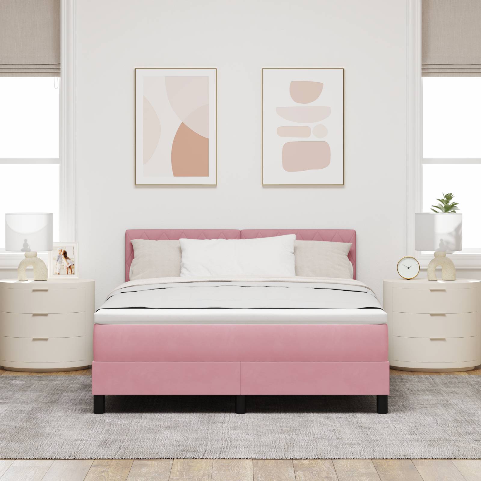 vidaXL LED Boxspringbett mit Matratze Rosa 140x190 cm Samt