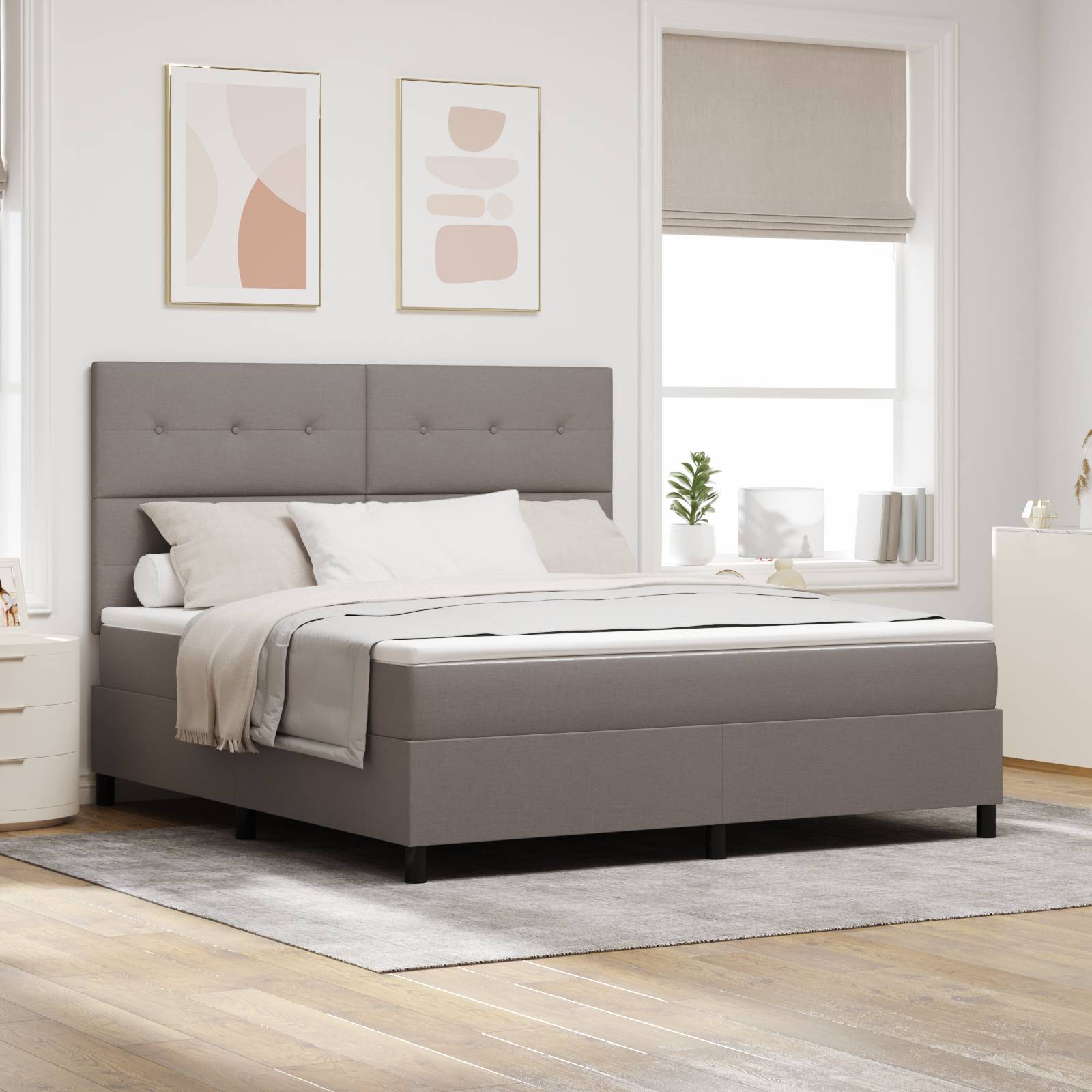 vidaXL Boxspringbett mit Matratze Taupe Super King Stoff