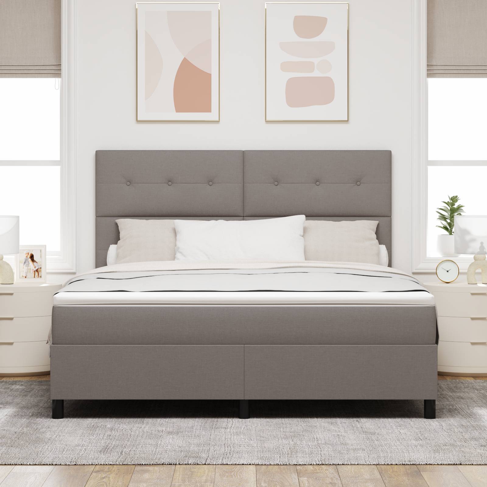 vidaXL Boxspringbett mit Matratze Taupe Super King Stoff