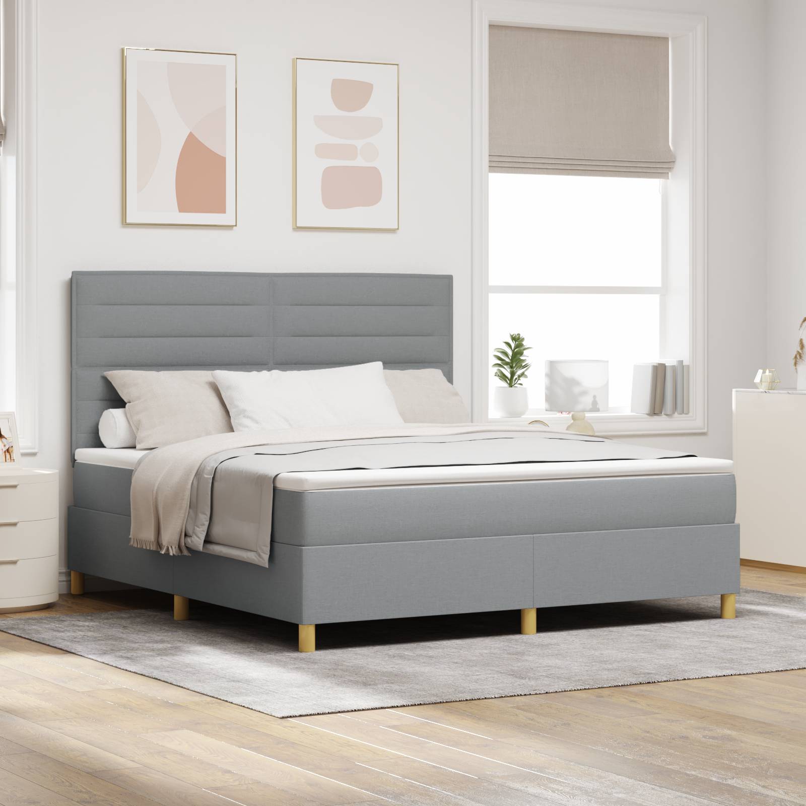vidaXL Boxspringbett mit Matratze & LED Licht Grau 180x200 cm Stoff