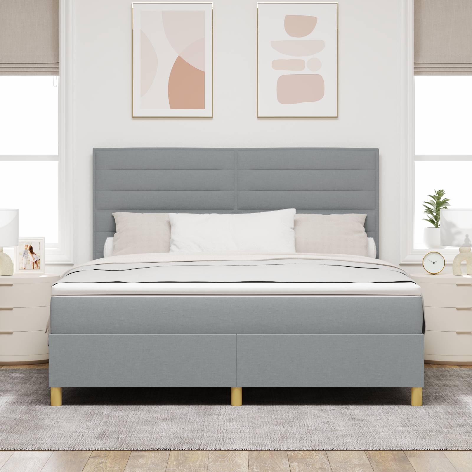vidaXL Boxspringbett mit Matratze &amp; LED Licht Grau 180x200 cm Stoff