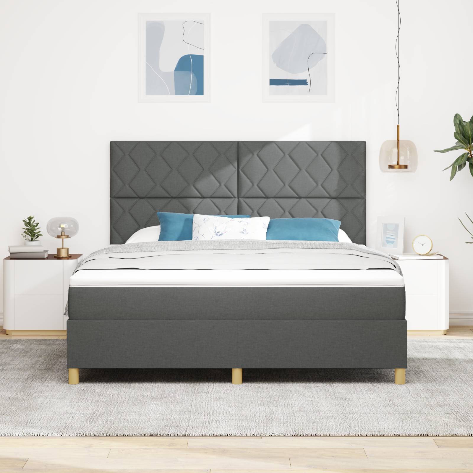 vidaXL Boxspringbett mit Matratze & LED Dunkelgrau 180x200 cm Stoff
