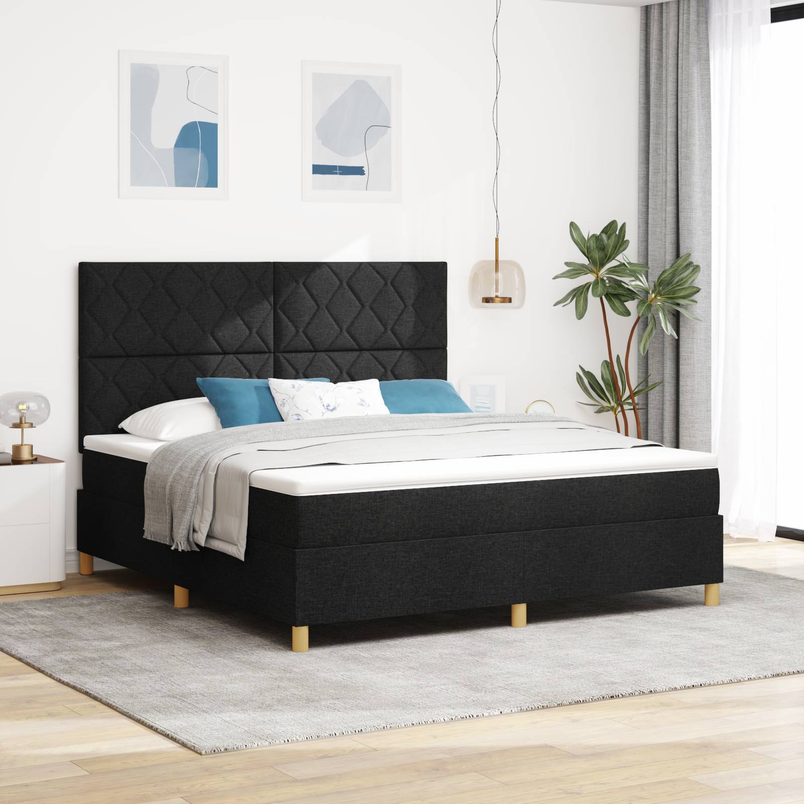 vidaXL Boxspringbett mit Matratze Schwarz Super-King Stoff