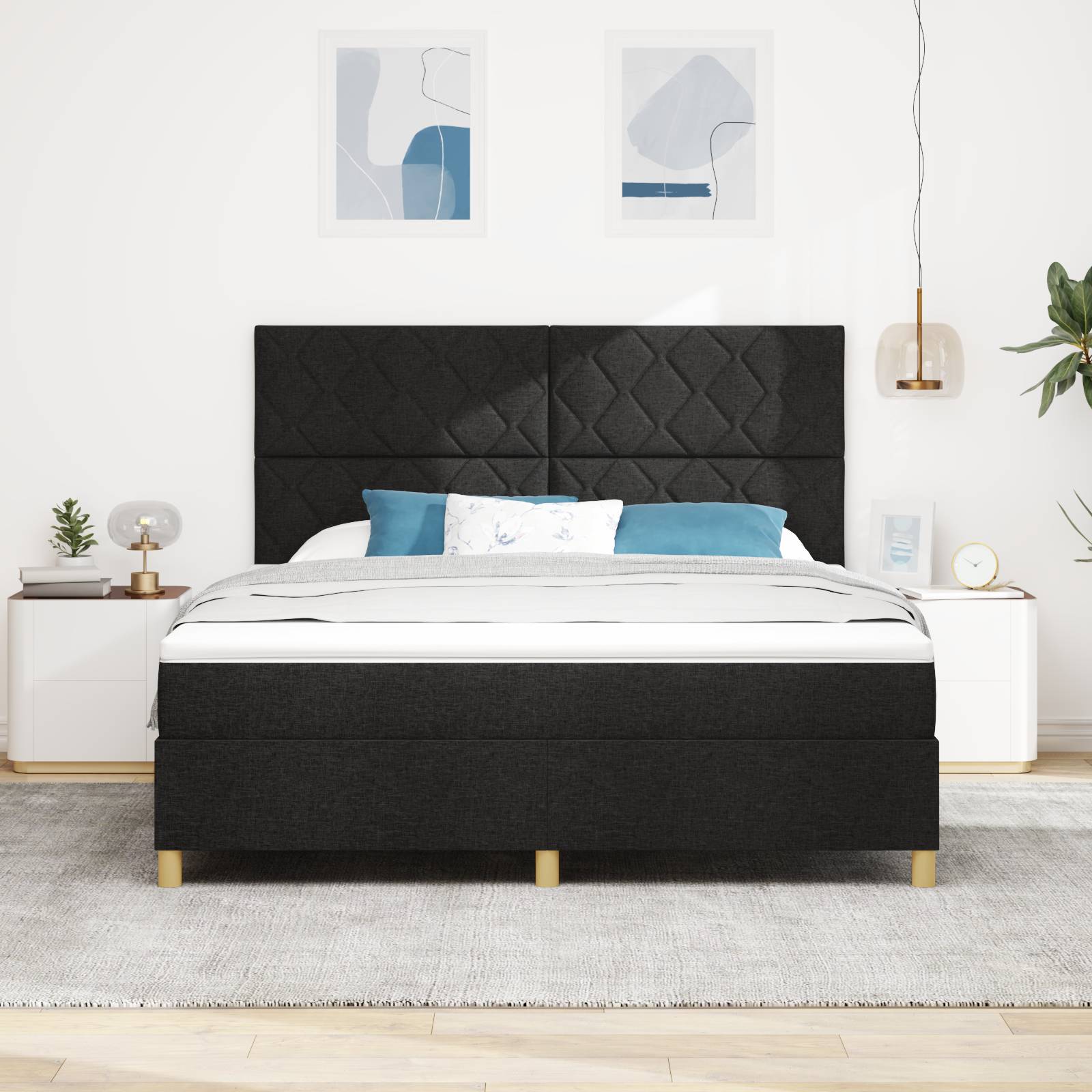 vidaXL Boxspringbett mit Matratze Schwarz Super-King Stoff
