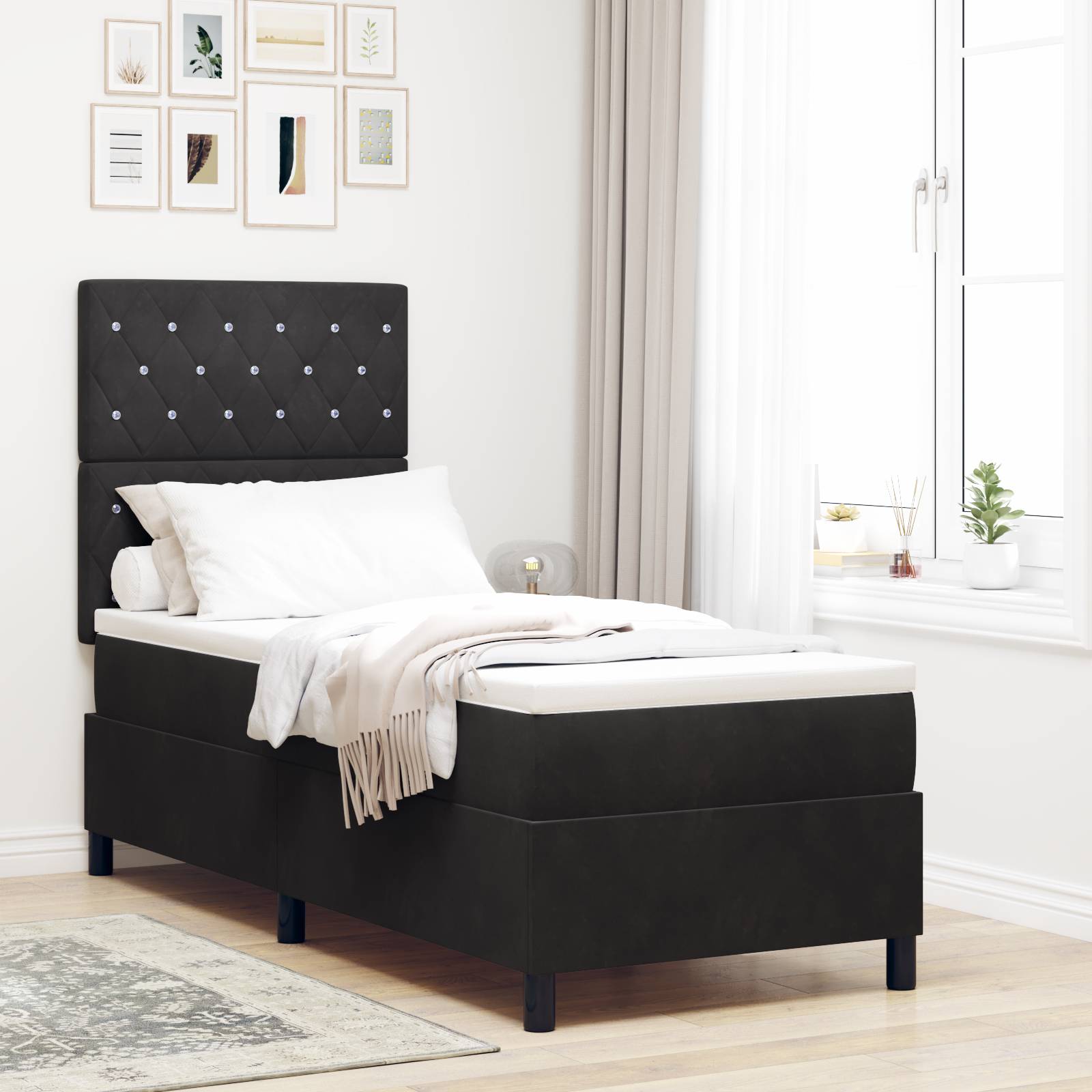 vidaXL LED Boxspringbett mit Matratze Schwarz 80x200 cm Samt