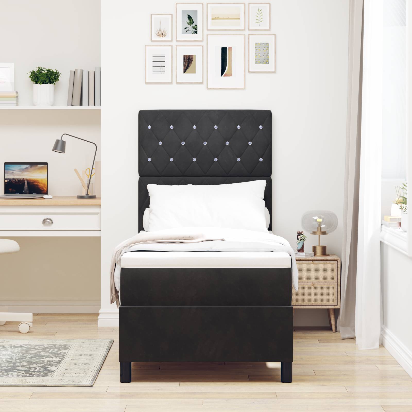 vidaXL LED Boxspringbett mit Matratze Schwarz 80x200 cm Samt