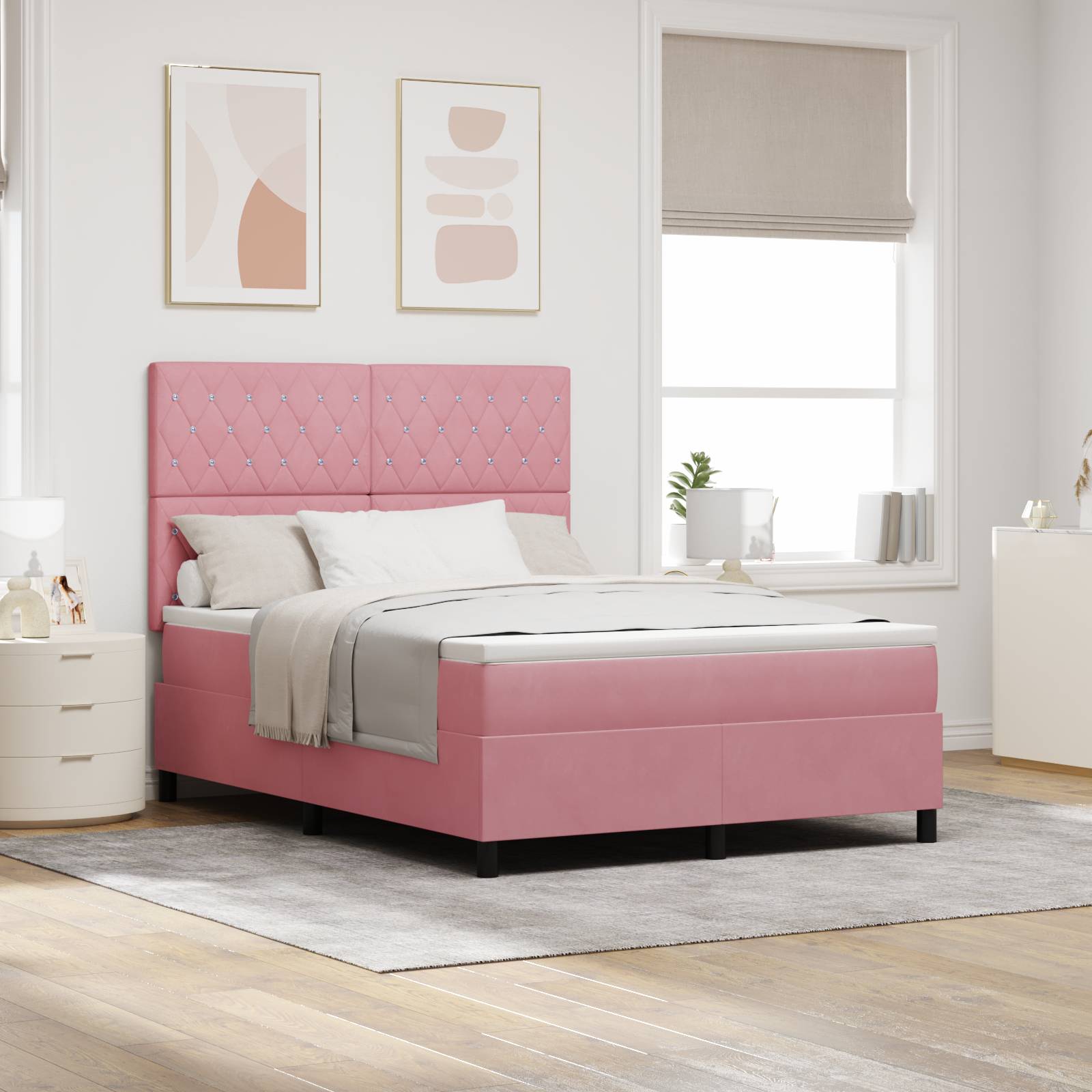 vidaXL Boxspringbett mit Matratze Rosa 140x190 cm Samt