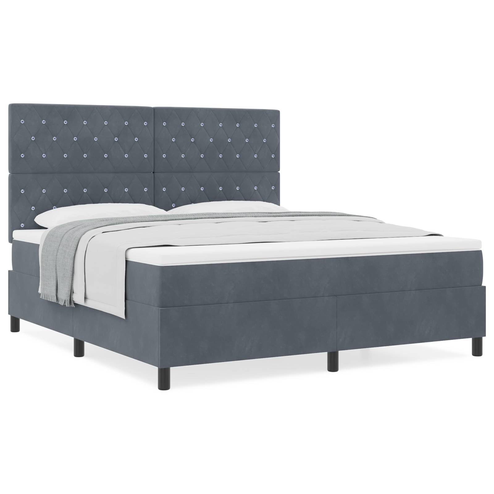 vidaXL Boxspringbett mit Matratze Dunkelgrau Samt