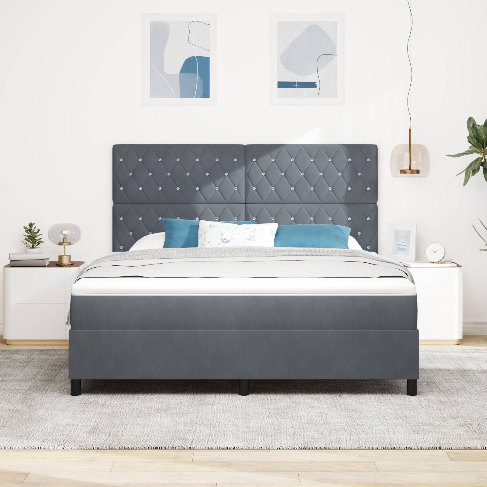 vidaXL Boxspringbett mit Matratze Dunkelgrau Samt