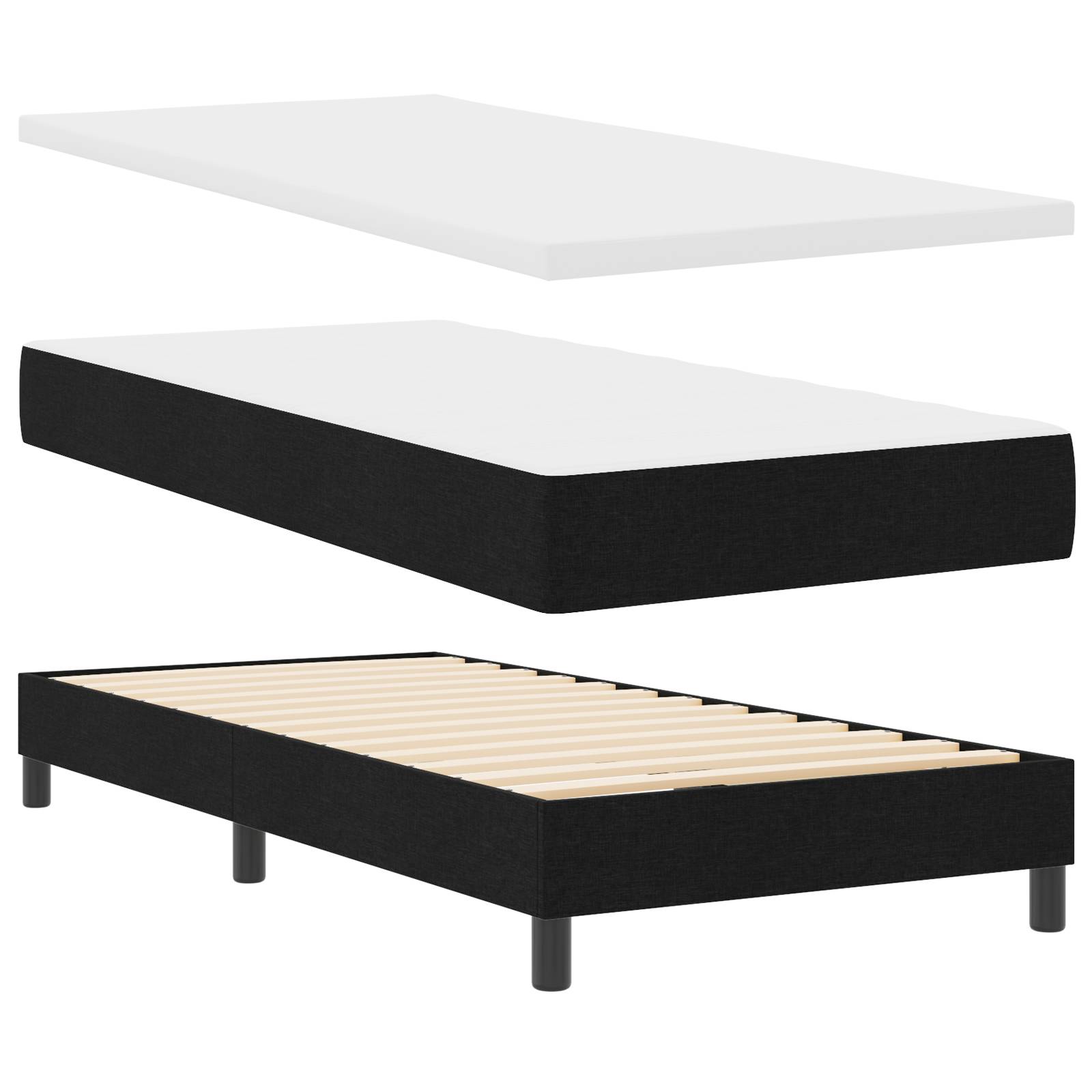 vidaXL Boxspringbett mit Matratze Schwarz 90x190 cm Stoff