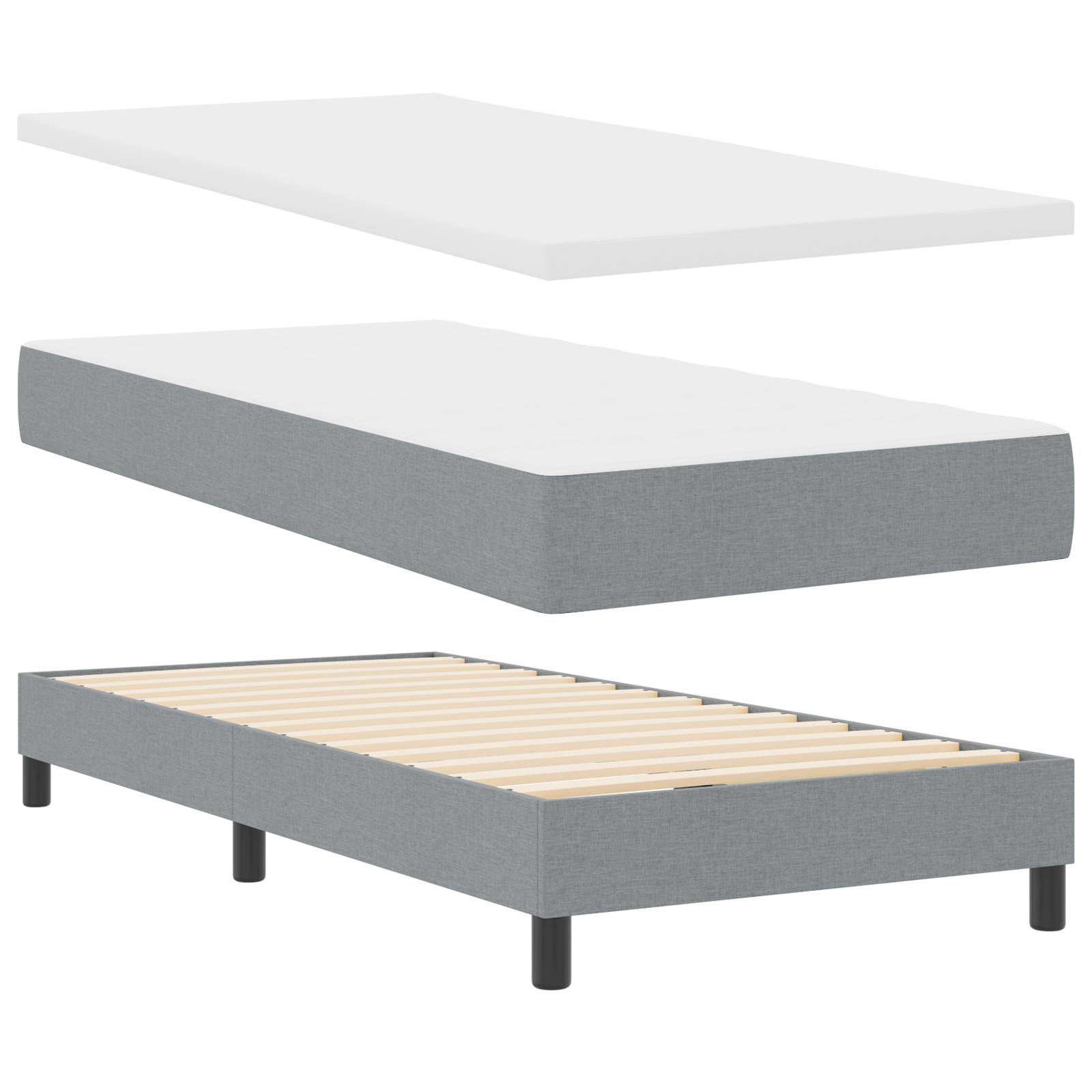 vidaXL Boxspringbett mit Matratze - Hellgrau, 140 x 190 cm - Stoff