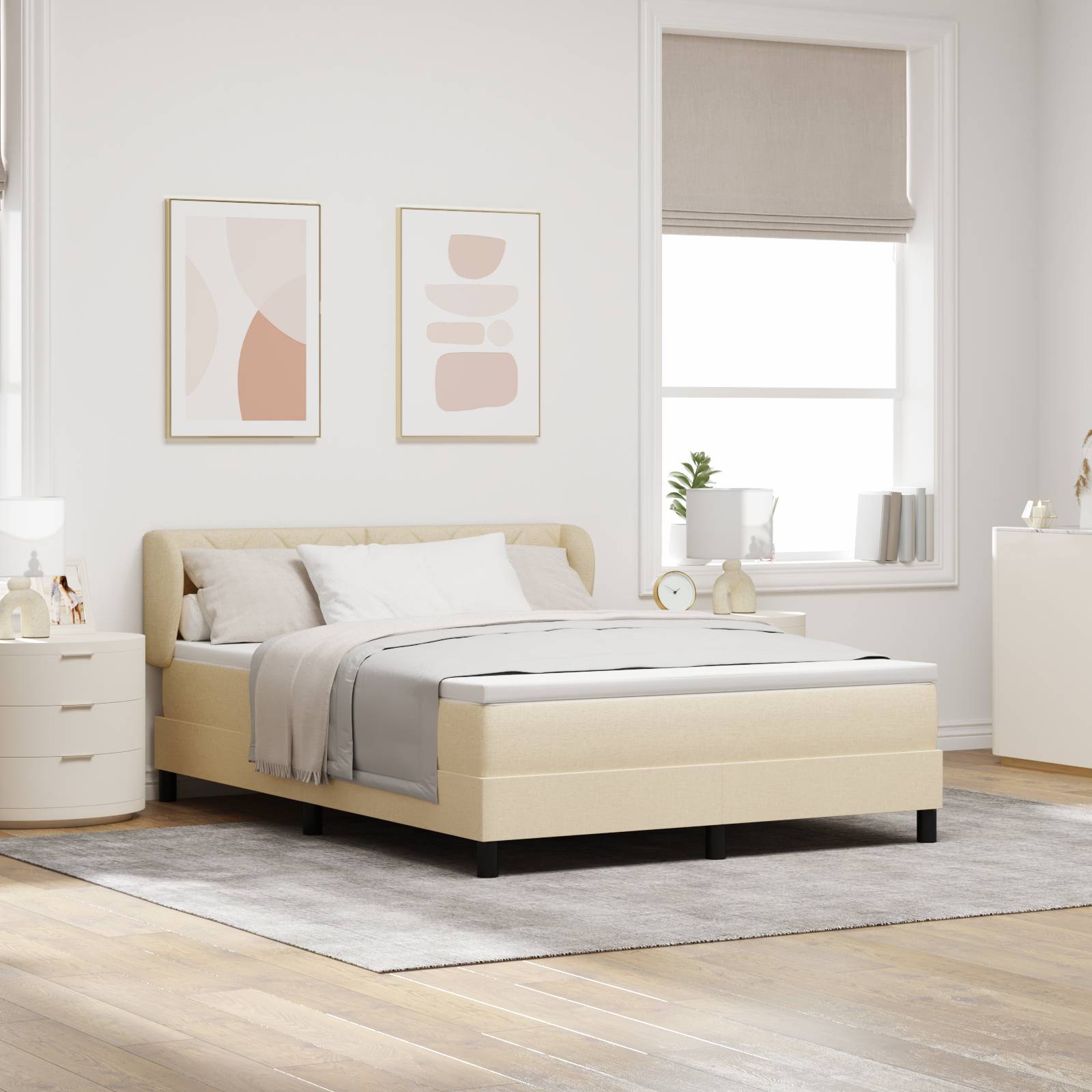 vidaXL Boxspringbett mit Matratze Creme 140x190 cm Stoff