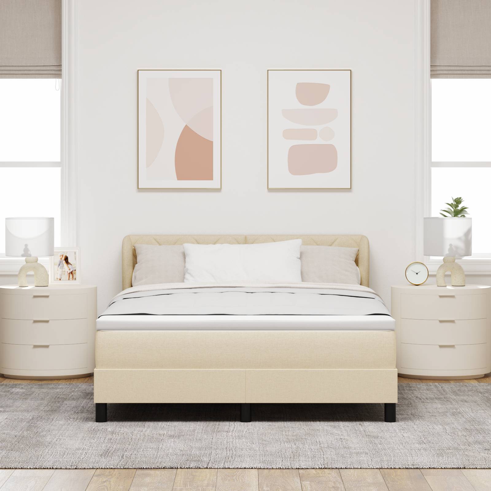 vidaXL Boxspringbett mit Matratze Creme 140x190 cm Stoff