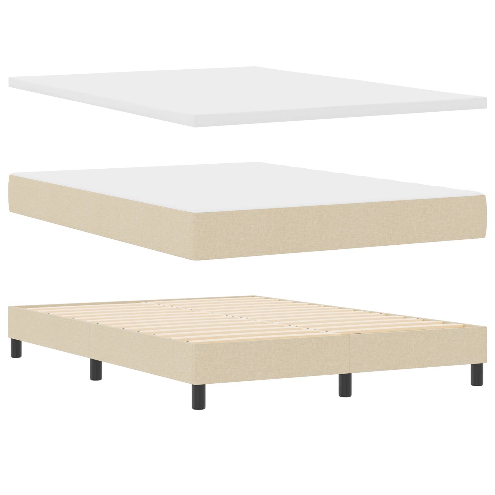 vidaXL Boxspringbett mit Matratze Creme 140x190 cm Stoff