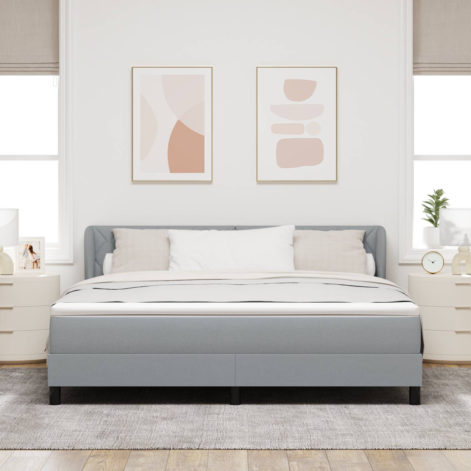 vidaXL Boxspringbett mit Matratze Hellgrau 180x200 cm Stoff