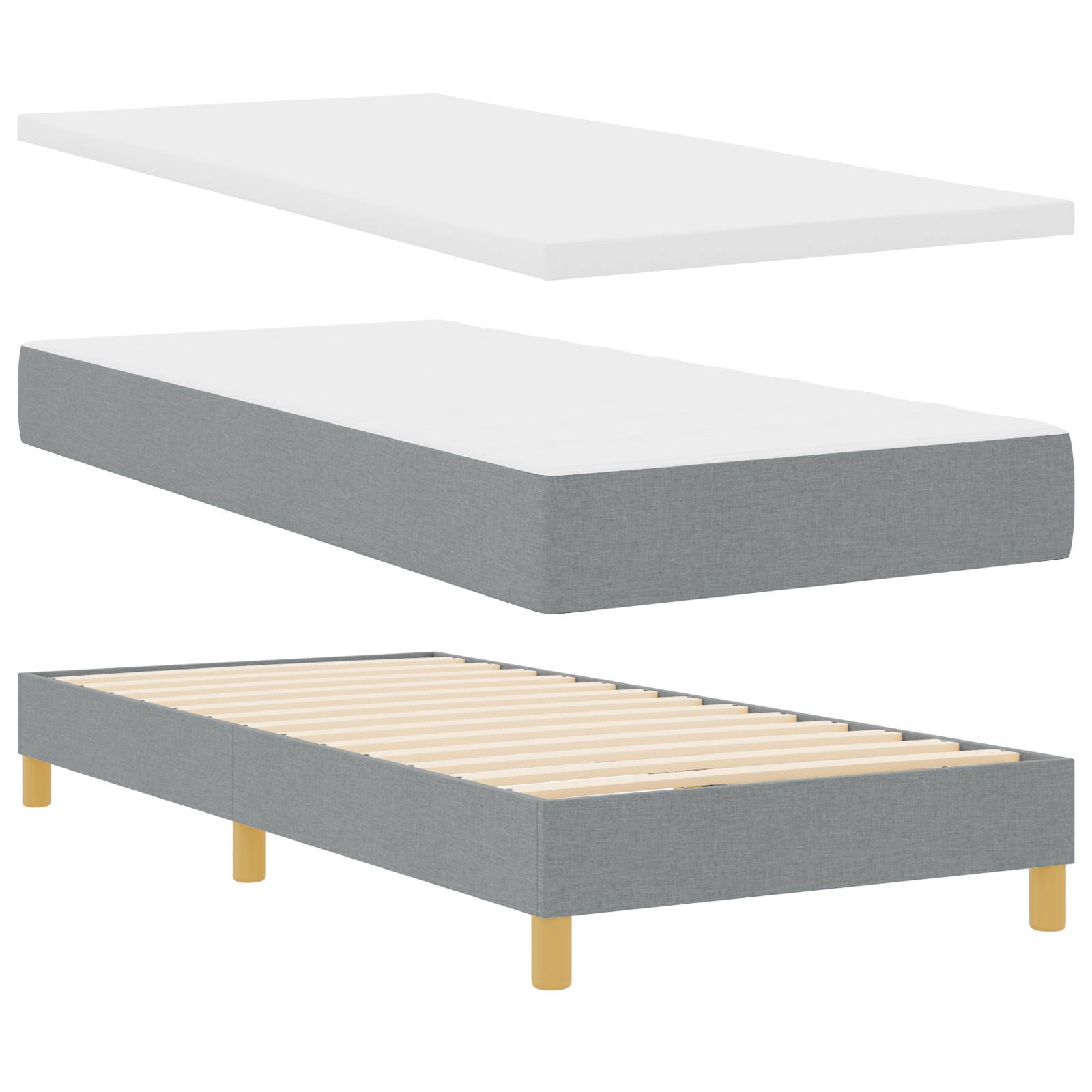 vidaXL Boxspringbett mit Matratze Hellgrau 90x200 cm Stoff
