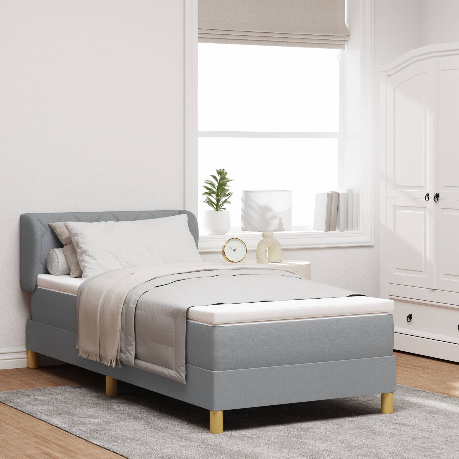 vidaXL Boxspringbett mit Matratze Hellgrau 90x200 cm Stoff