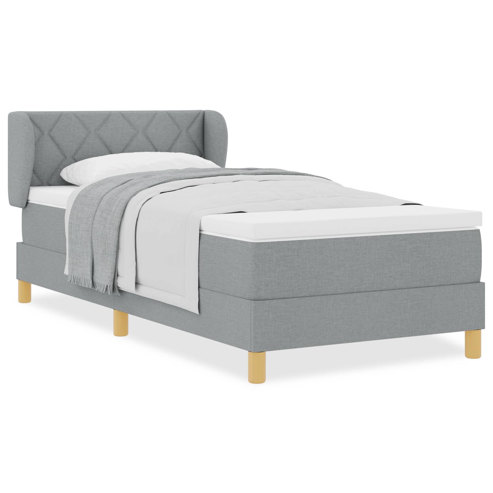 vidaXL Boxspringbett mit Matratze Hellgrau 90x200 cm Stoff