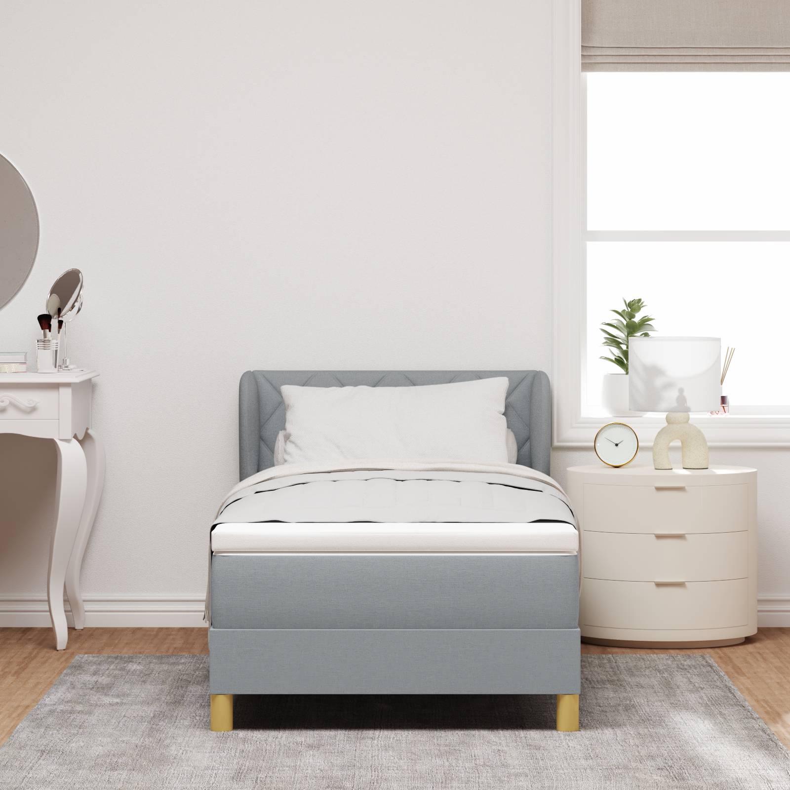 vidaXL Boxspringbett mit Matratze Hellgrau 90x200 cm Stoff