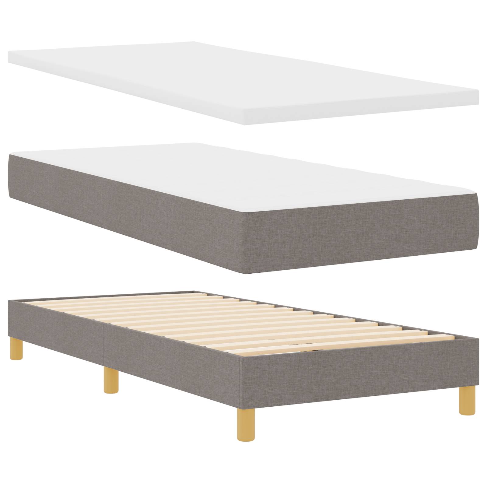 vidaXL Boxspringbett mit Matratze - Taupe, 100x200 cm, Stoff.