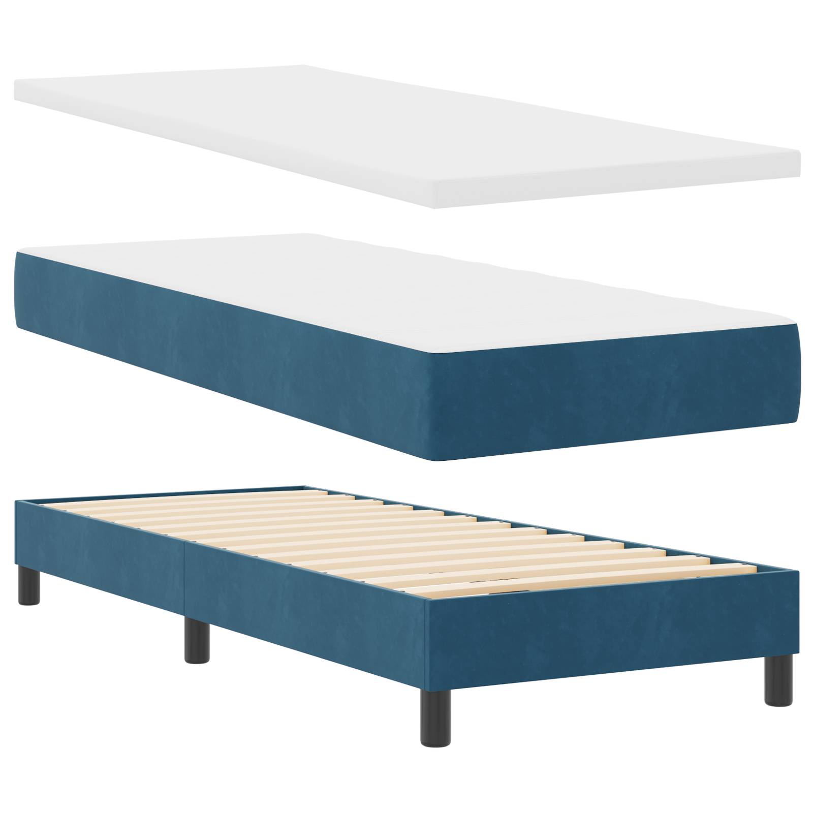 vidaXL Boxspringbett mit Matratze Dunkelblau 80x200 cm Samt