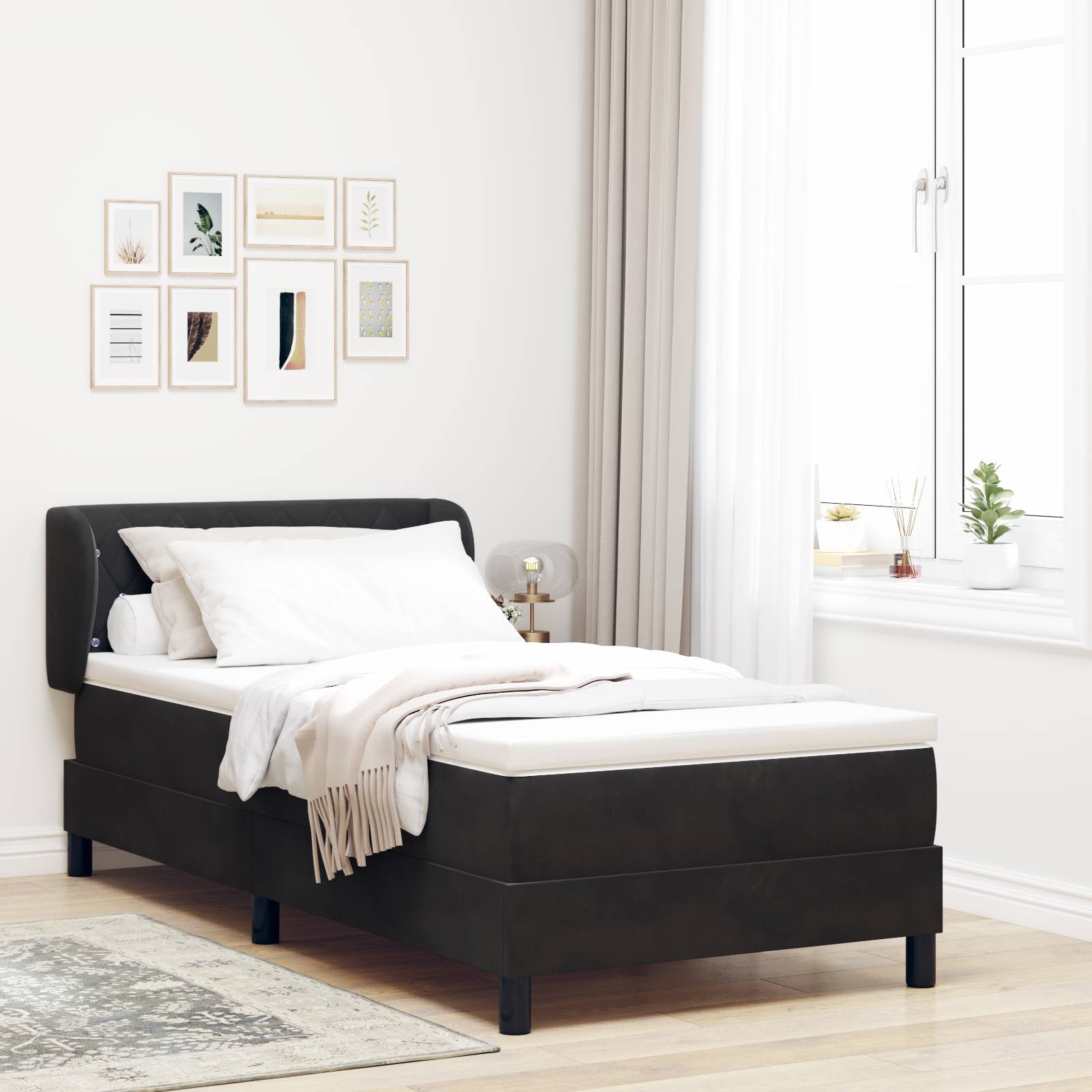 vidaXL Boxspringbett mit Matratze Schwarz 100x200 cm Samt