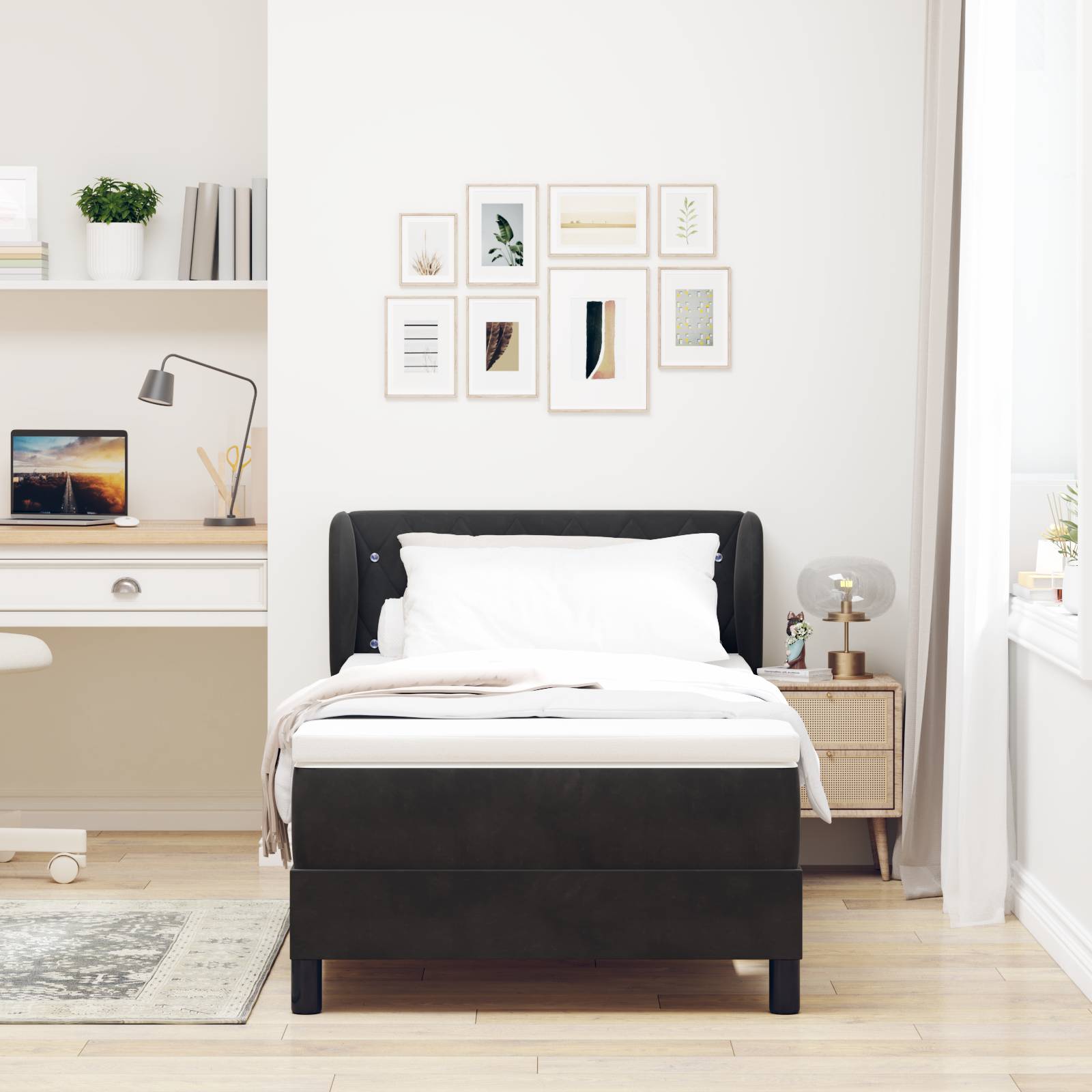 vidaXL Boxspringbett mit Matratze Schwarz 100x200 cm Samt