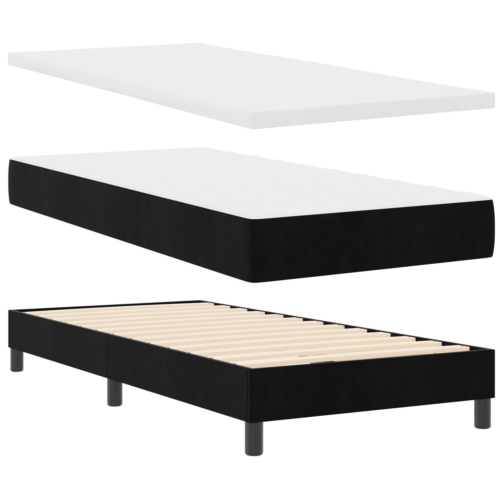 vidaXL LED Boxspringbett mit Matratze Schwarz 100x200 cm Samt