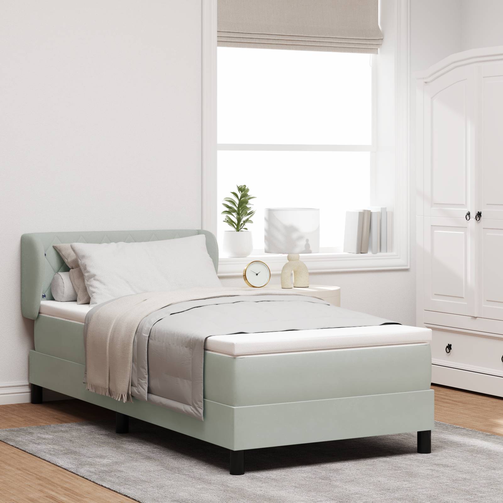 vidaXL Boxspringbett mit Matratze Hellgrau 90x200 cm Samt
