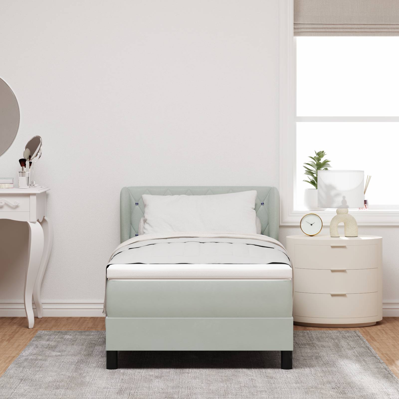 vidaXL Boxspringbett mit Matratze Hellgrau 90x200 cm Samt