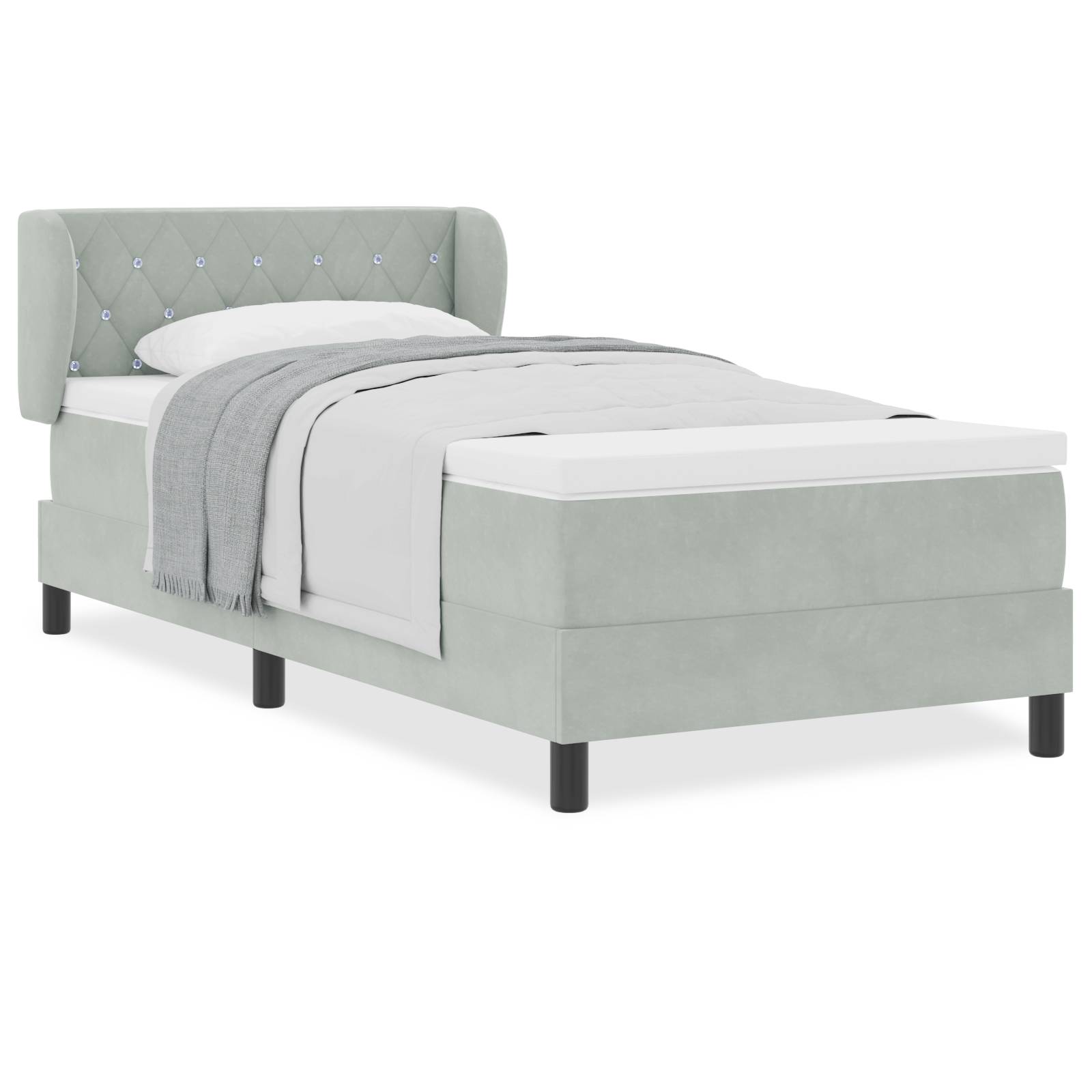 vidaXL Boxspringbett mit Matratze Hellgrau 90x200 cm Samt