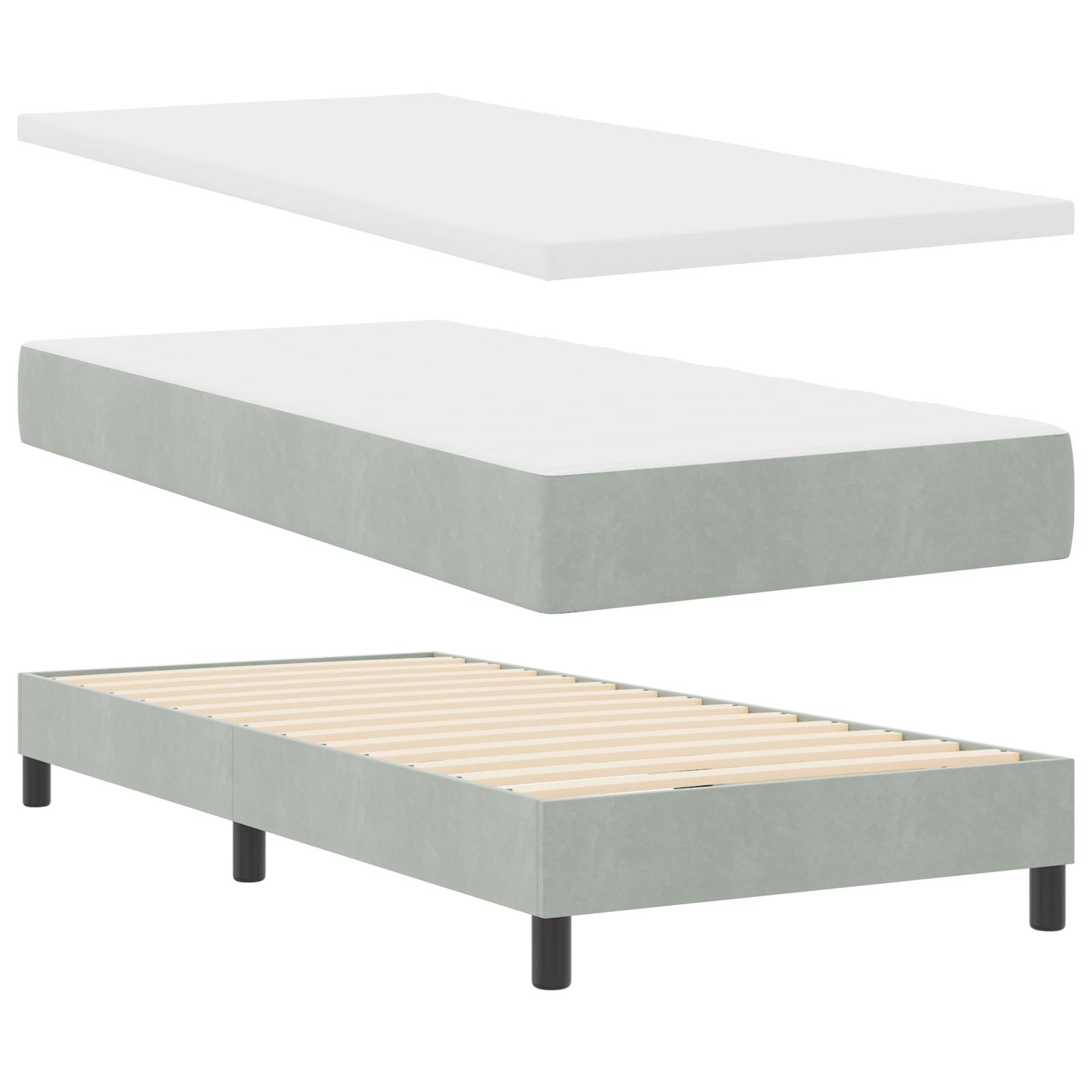 vidaXL Boxspringbett mit Matratze Hellgrau 80x200 cm Samt