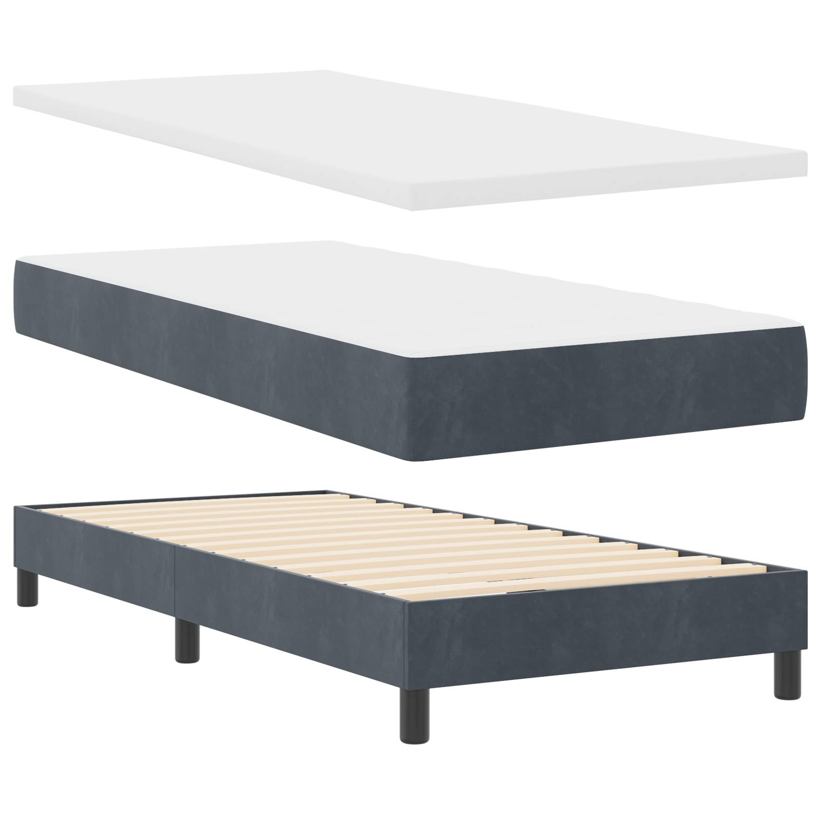 vidaXL Boxspringbett mit Matratze Dunkelgrau 80x200 cm Samt
