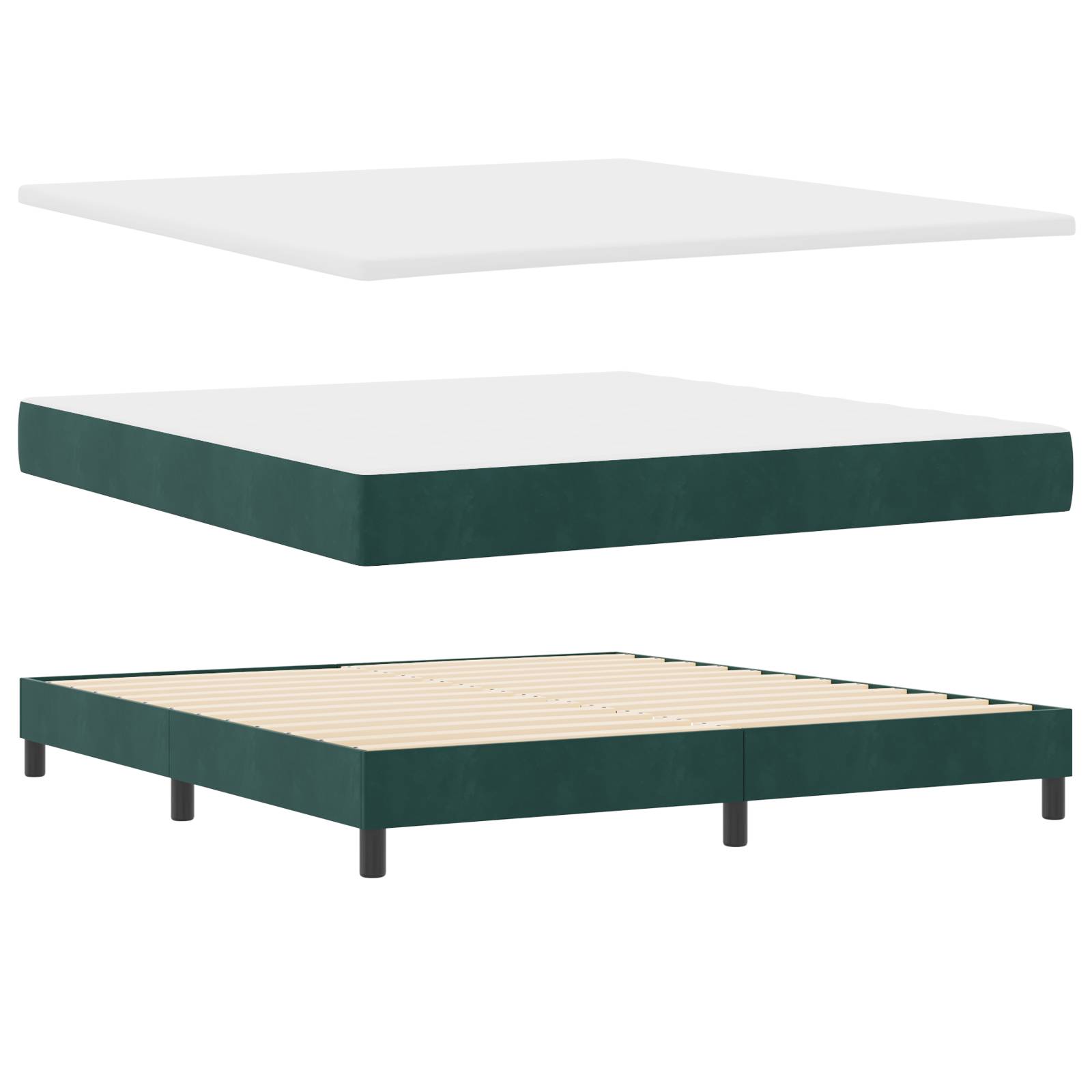 vidaXL Boxspringbett mit Matratze Dunkelgrün 180x200 cm Samt