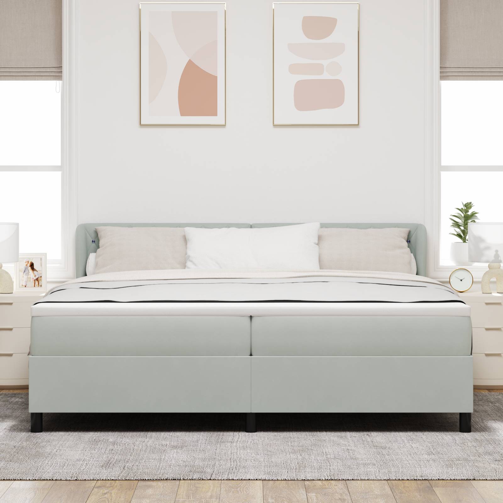 vidaXL Boxspringbett mit Matratze Hellgrau 200x200 cm Samt