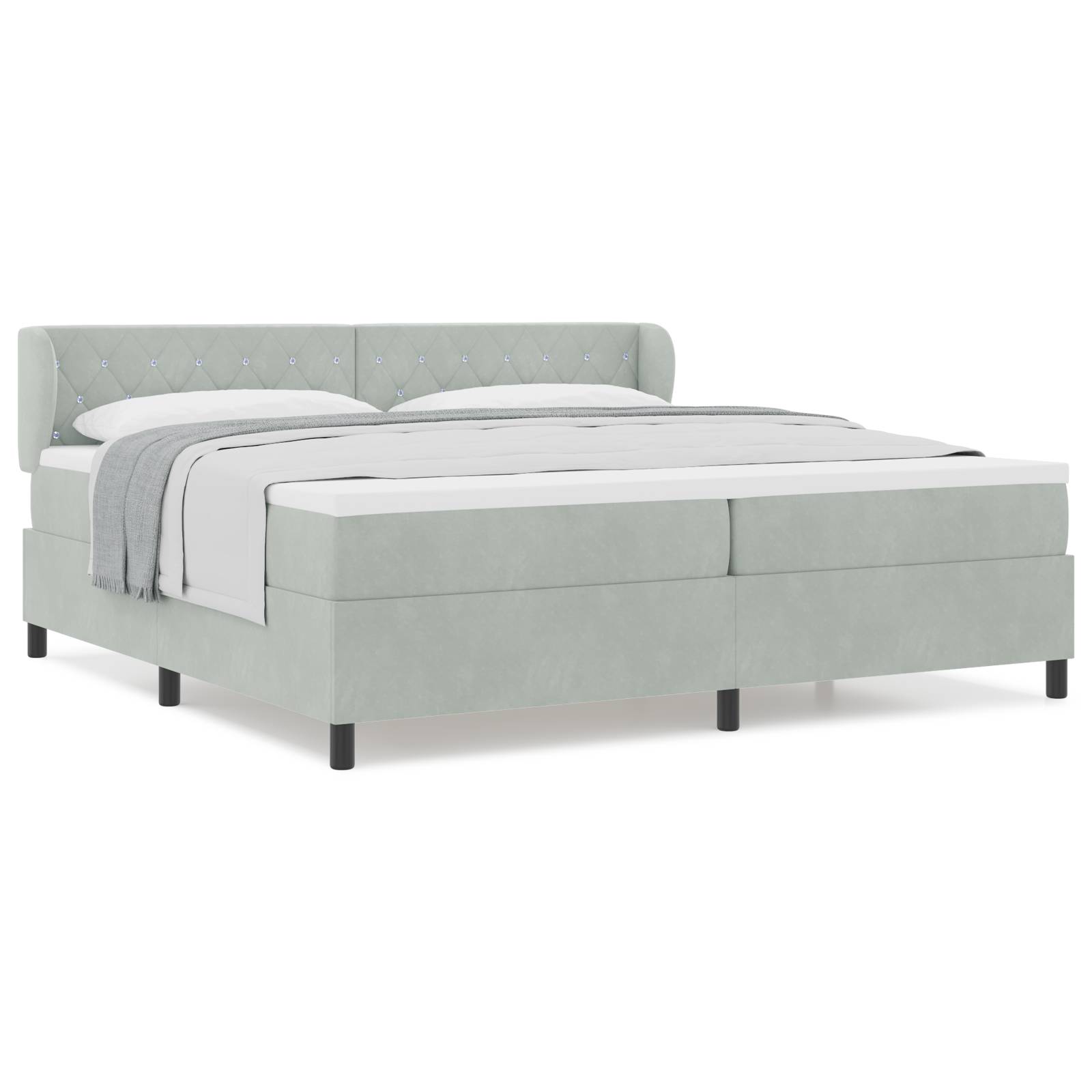 vidaXL Boxspringbett mit Matratze Hellgrau 200x200 cm Samt