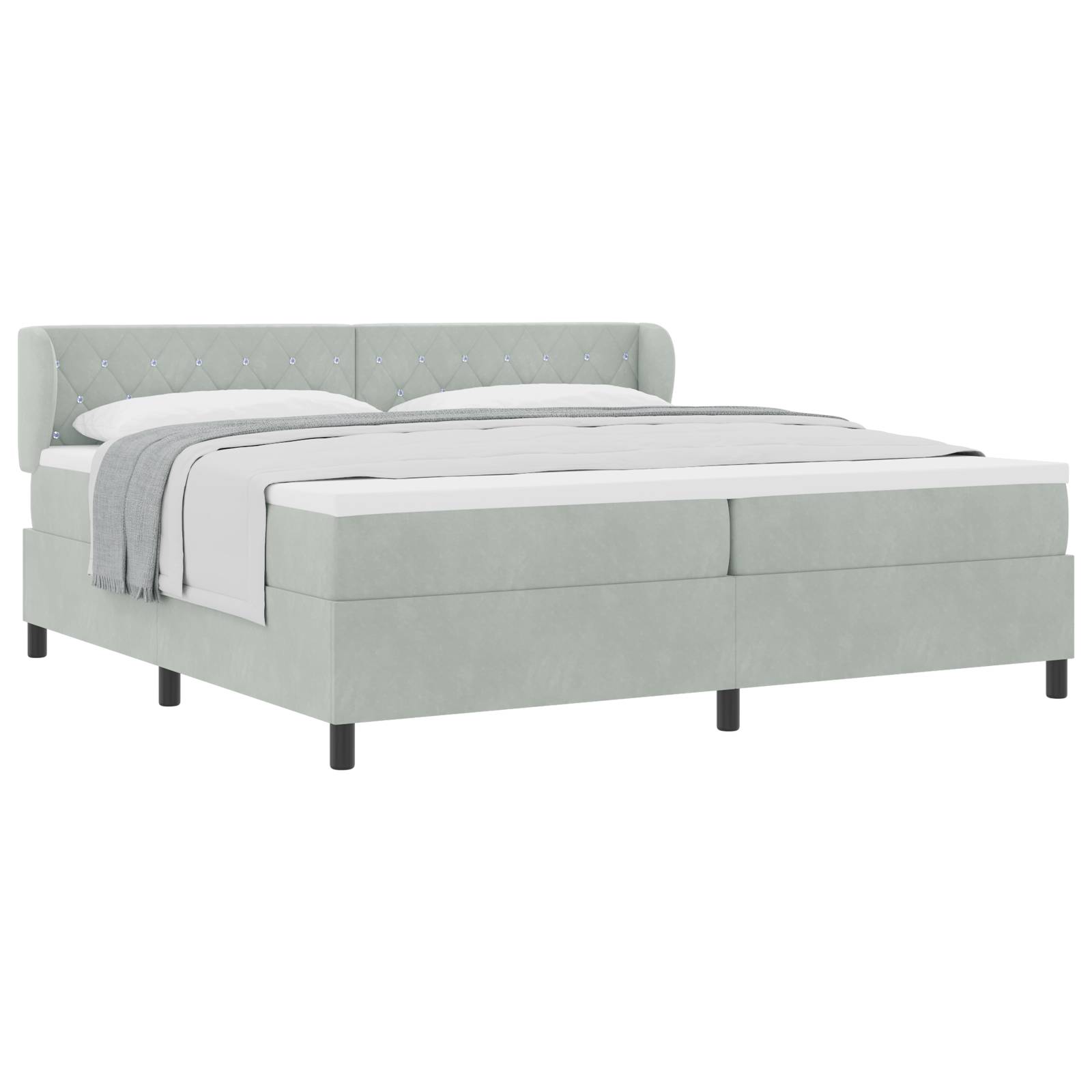 vidaXL Boxspringbett mit Matratze Hellgrau 200x200 cm Samt
