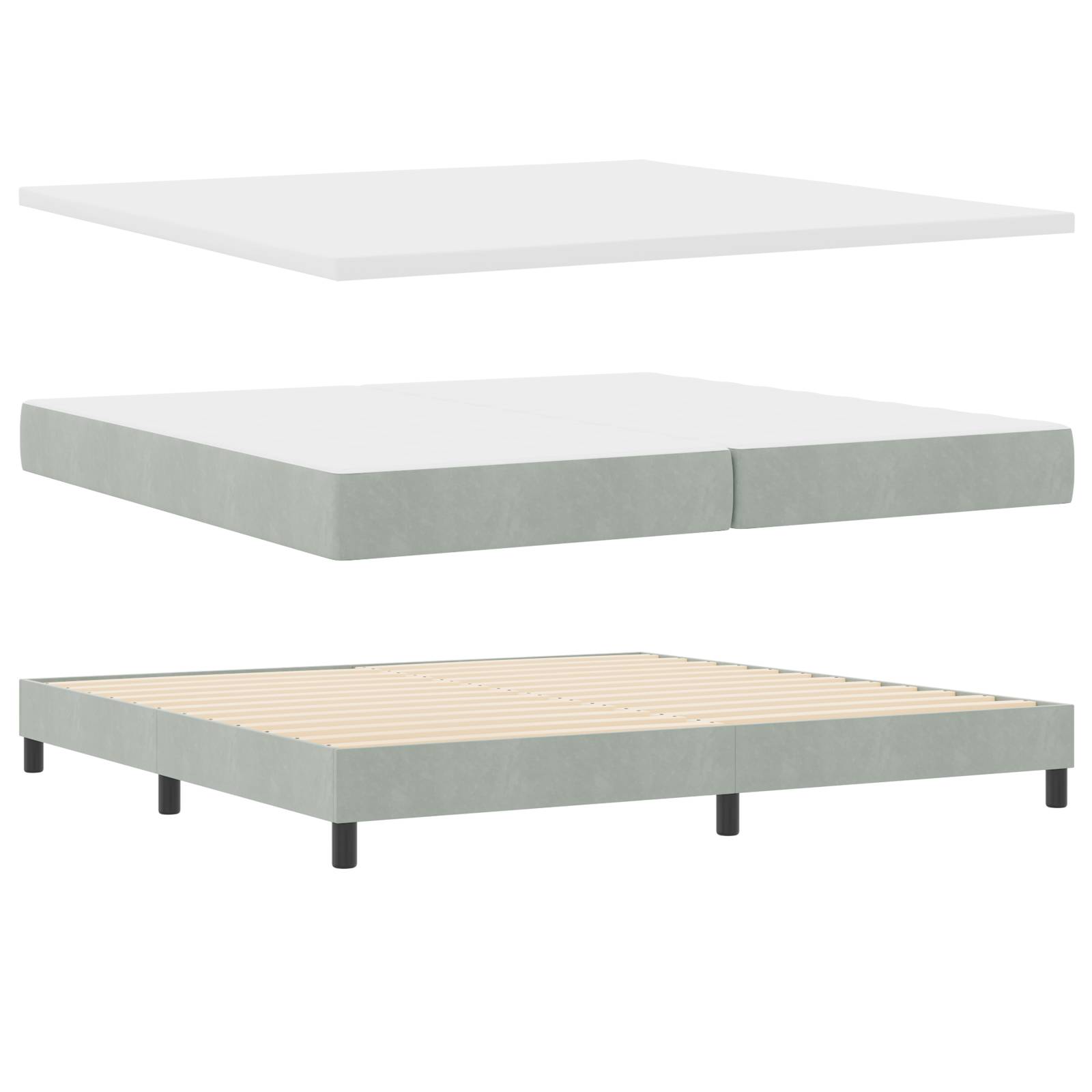 vidaXL Boxspringbett mit Matratze Hellgrau 200x200 cm Samt