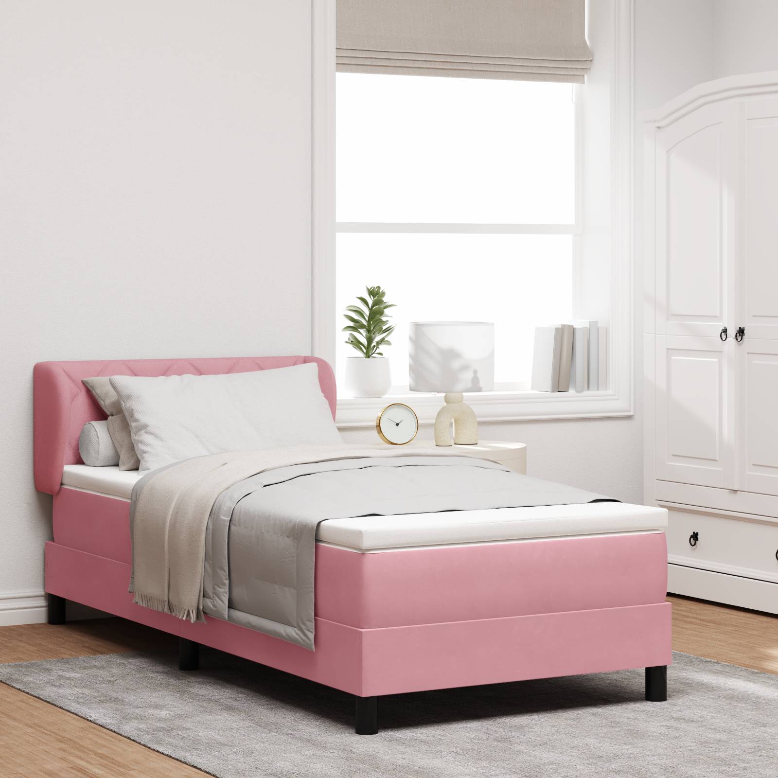 vidaXL Boxspringbett mit Matratze Rosa 90x190 cm Samt