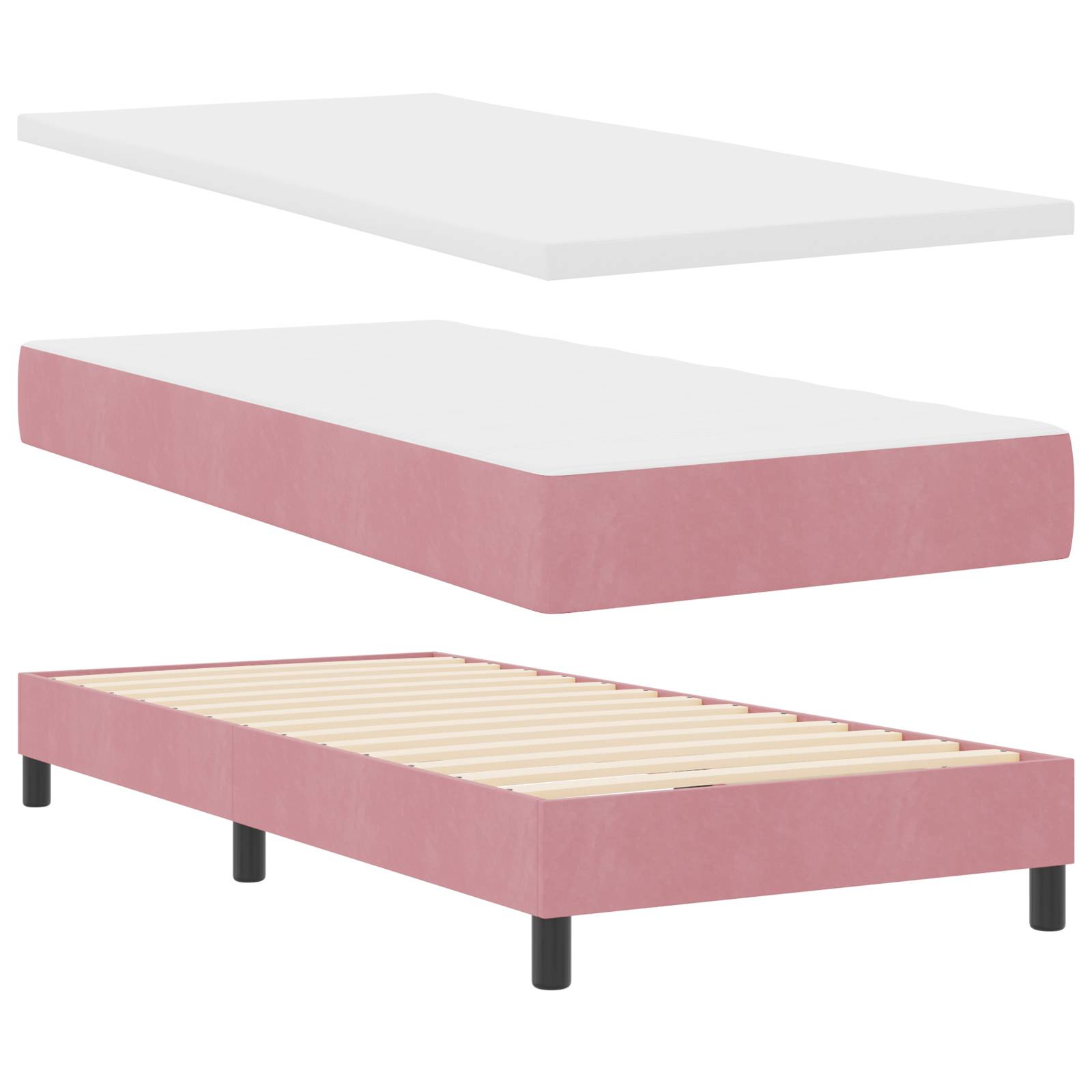 vidaXL Boxspringbett mit Matratze Rosa 90x190 cm Samt