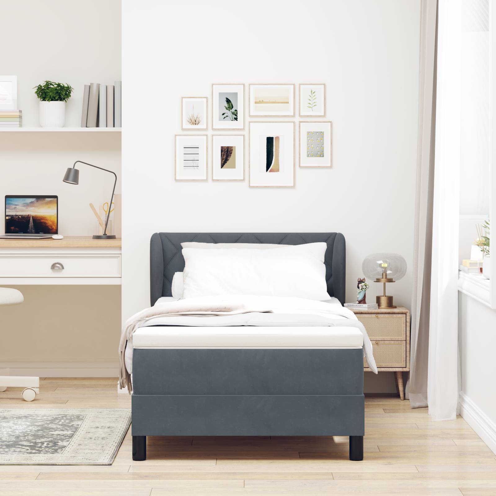 vidaXL Boxspringbett mit Matratze Dunkelgrau 100x200 cm Samt