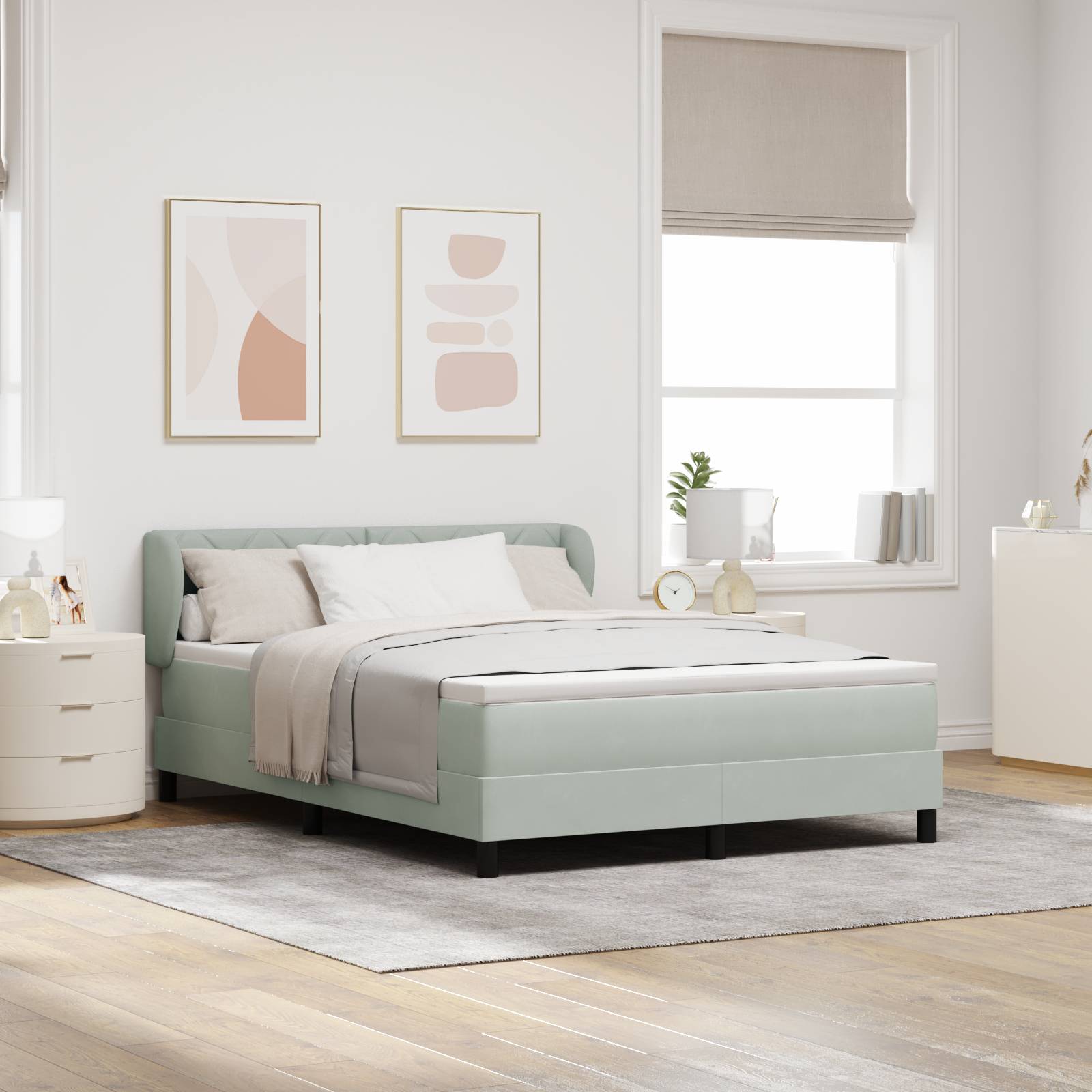 vidaXL Boxspringbett mit Matratze Hellgrau 140x200 cm Samt