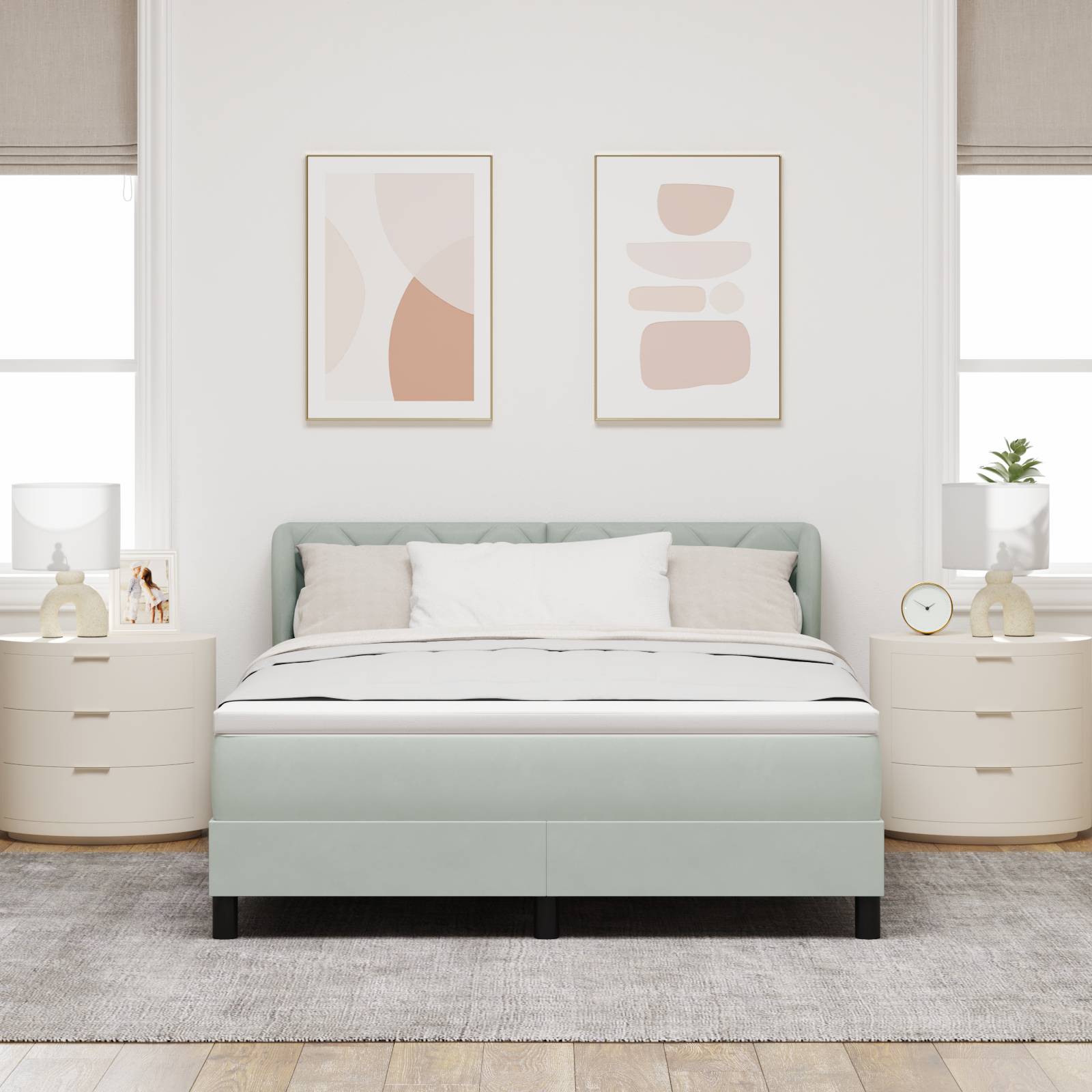 vidaXL Boxspringbett mit Matratze Hellgrau 140x200 cm Samt