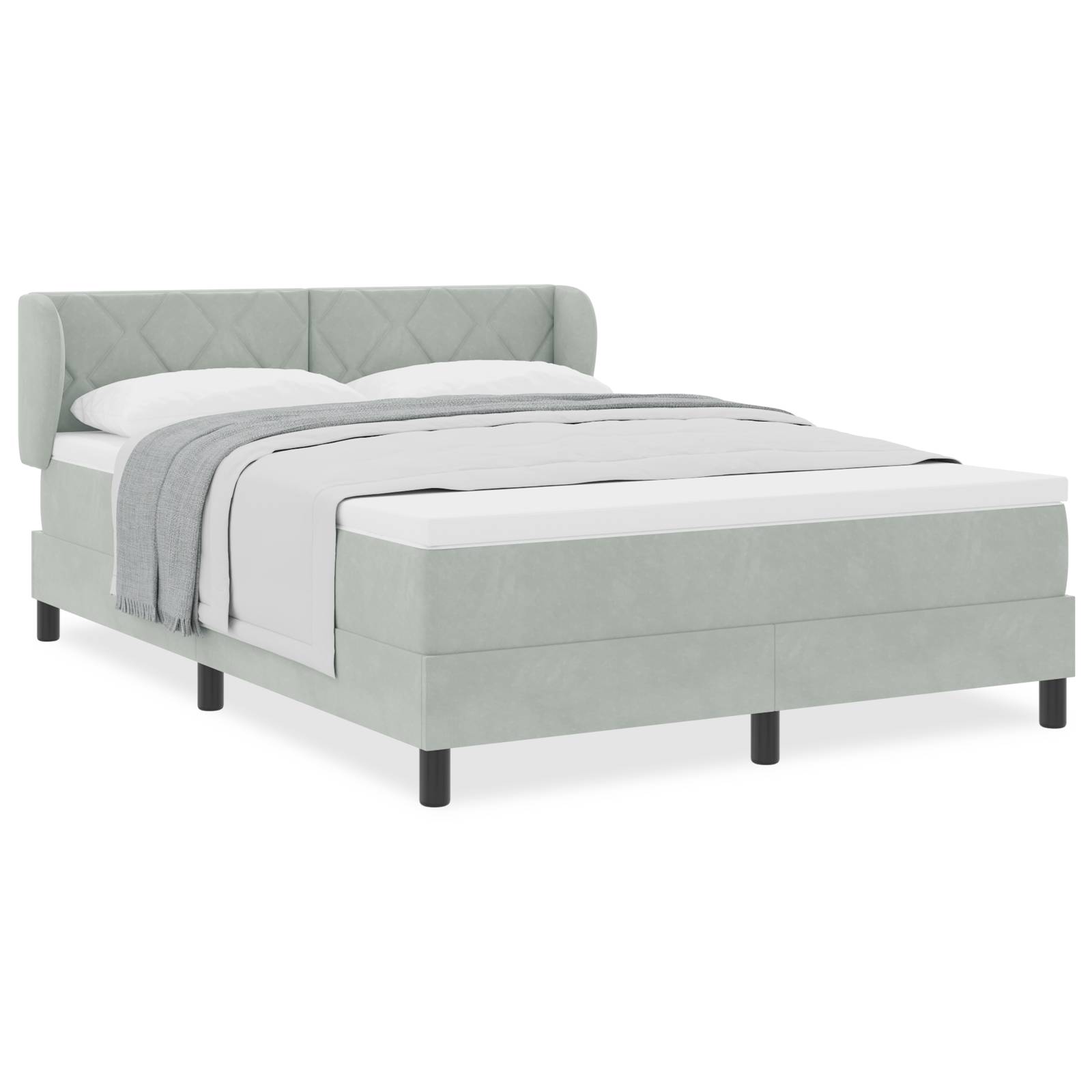 vidaXL Boxspringbett mit Matratze Hellgrau 140x200 cm Samt