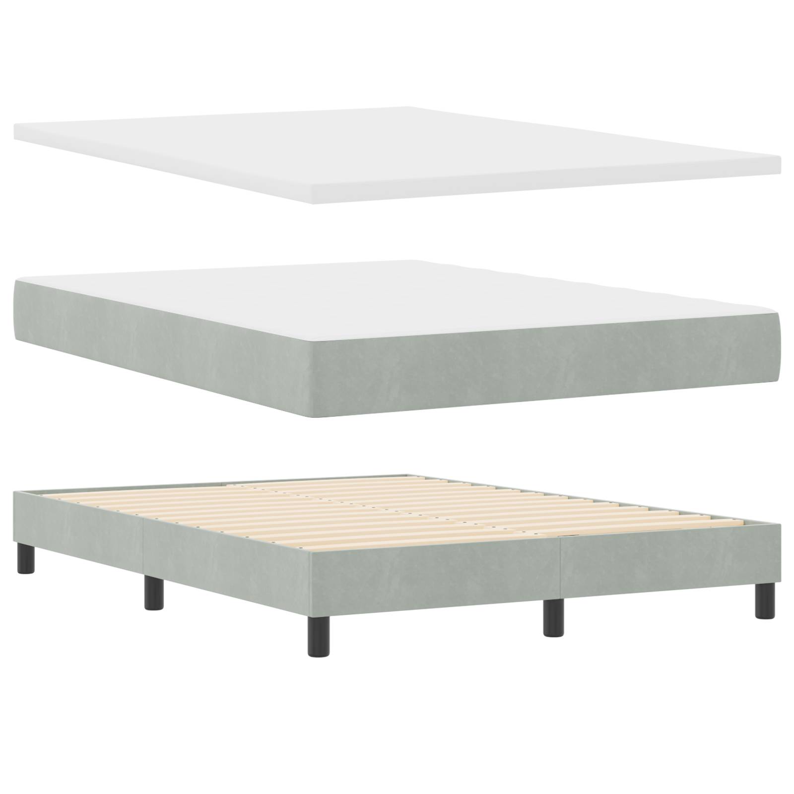 vidaXL Boxspringbett mit Matratze Hellgrau 140x200 cm Samt