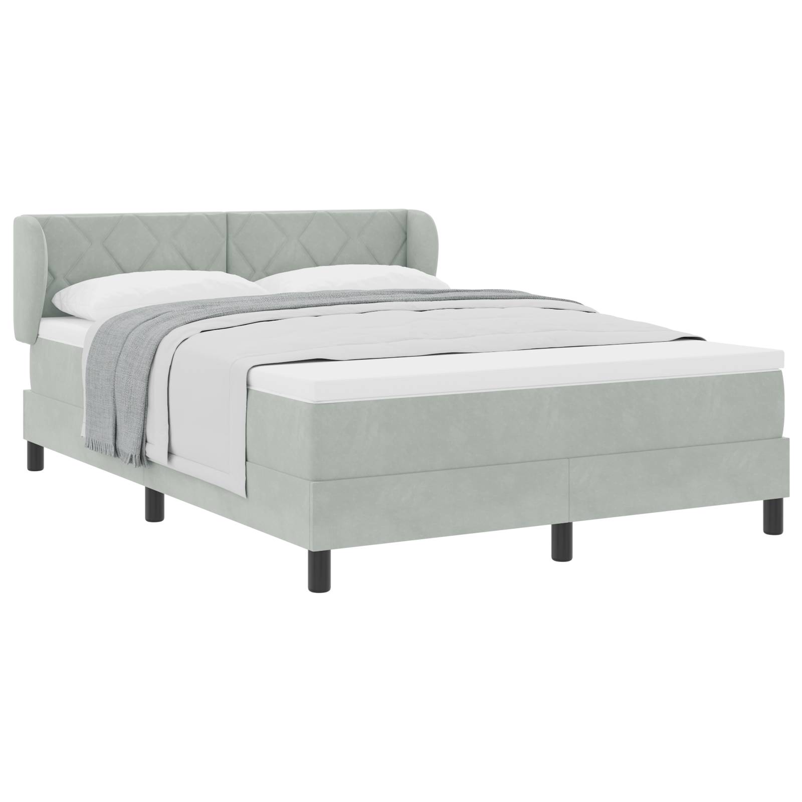 vidaXL Boxspringbett mit Matratze Hellgrau 140x200 cm Samt